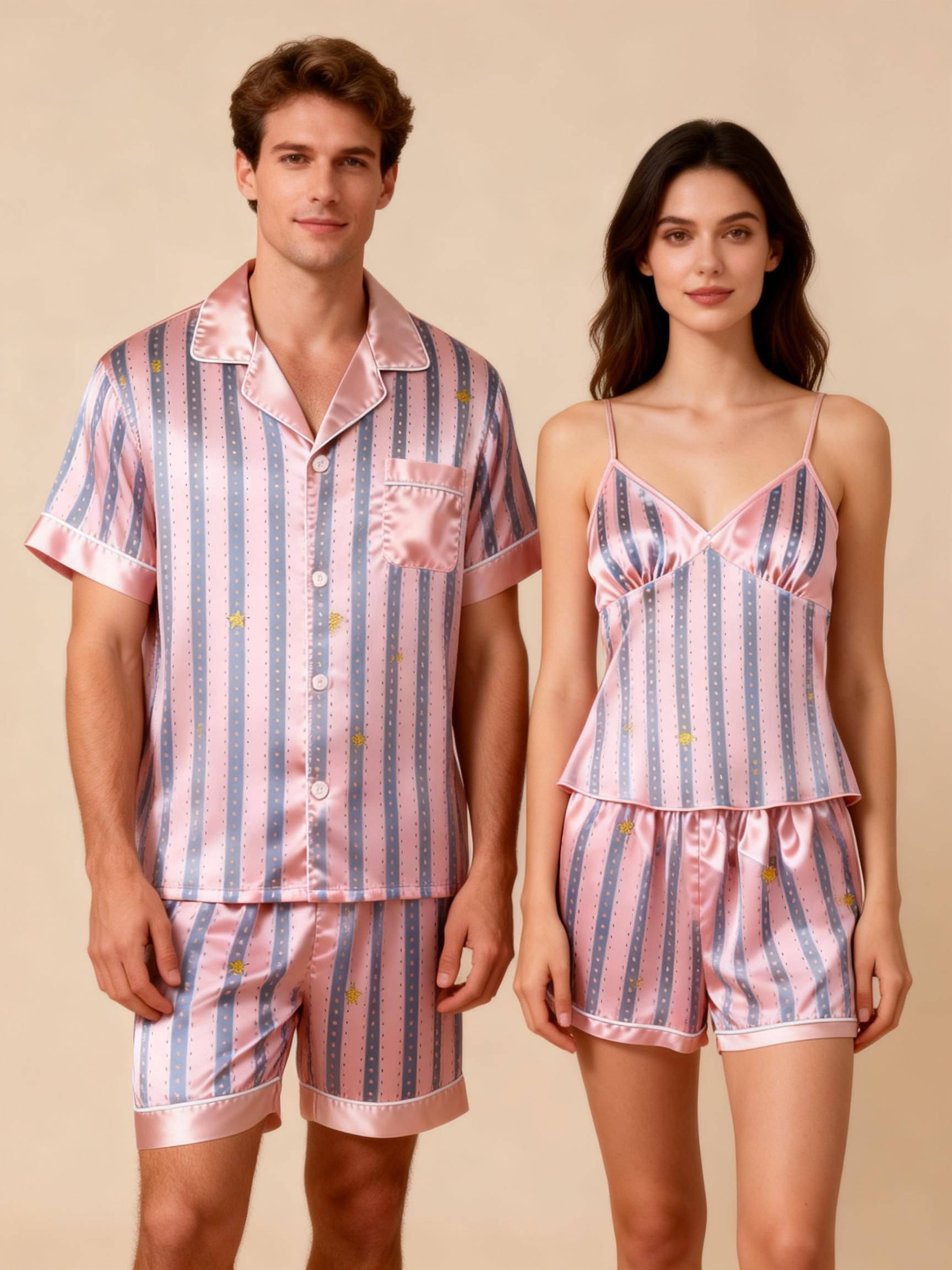 Silky Satin Pajama Short Set for Couples – Elegant & Lightweight