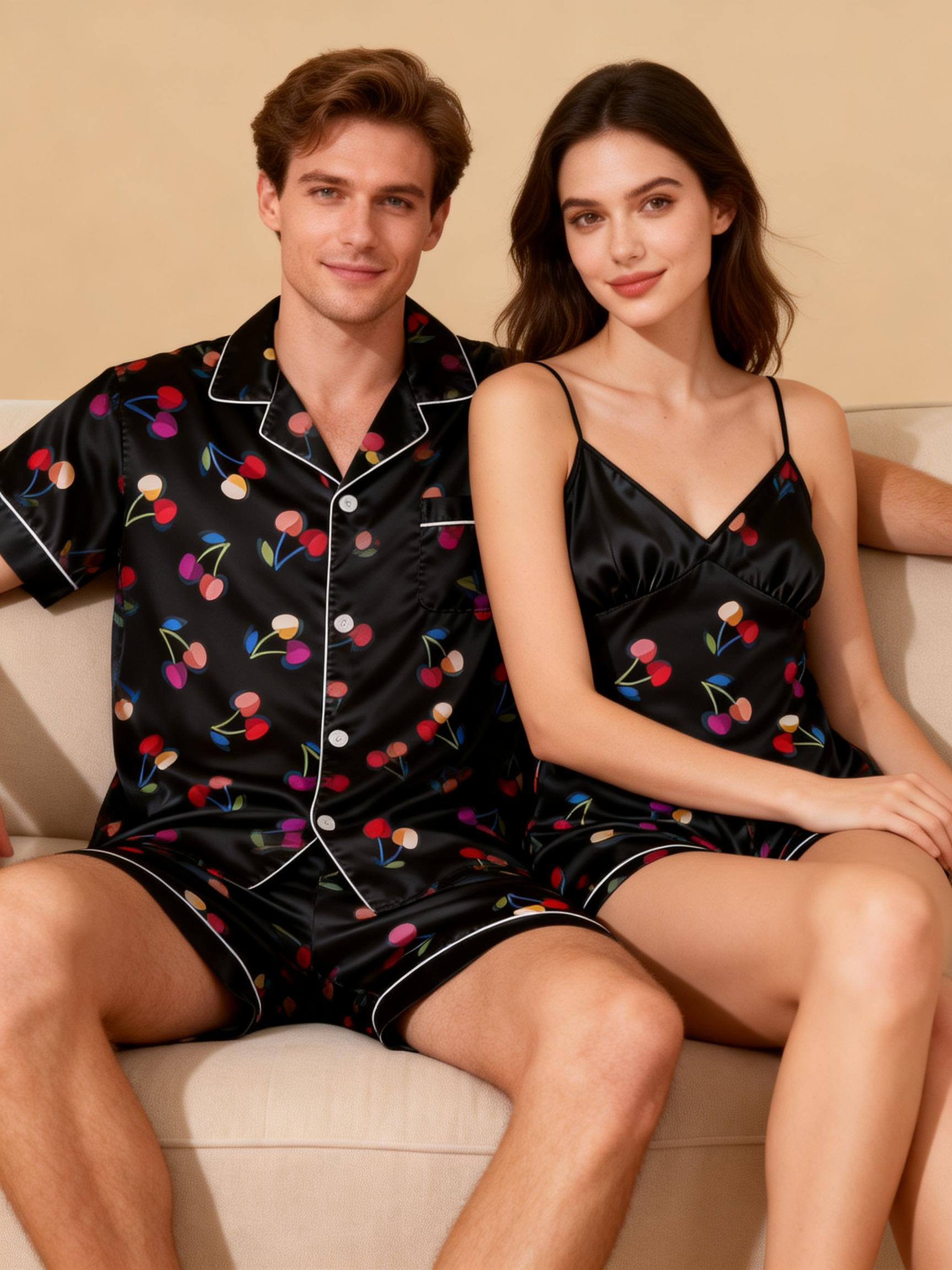 Ultra-Soft Silky Satin Pajama Set for Couples – Short Style