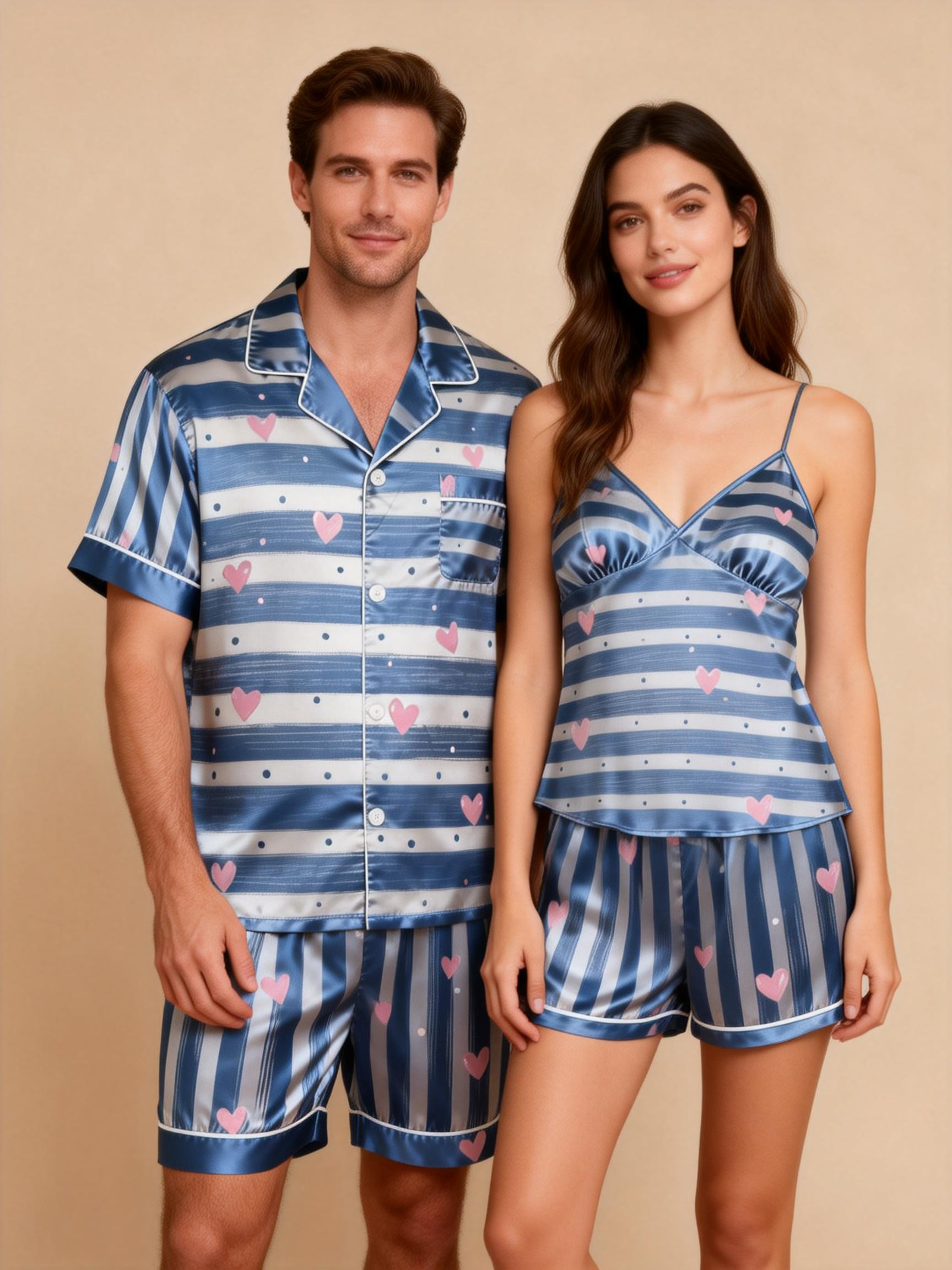 Smooth Silky Satin Pajamas for Couples – Breathable & Soft