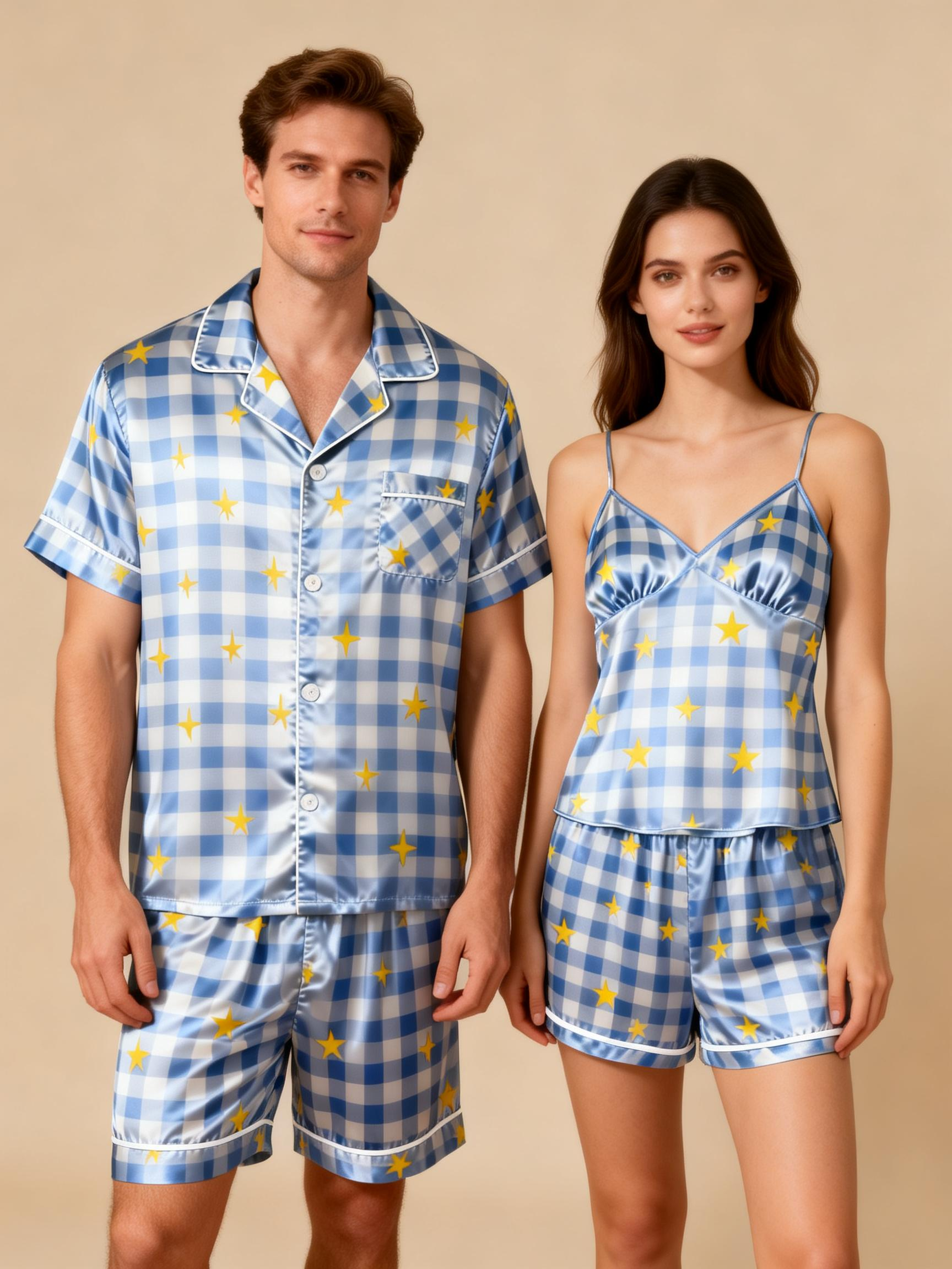 Silky Satin Sleep Set for Couples – Short Sleeve Design