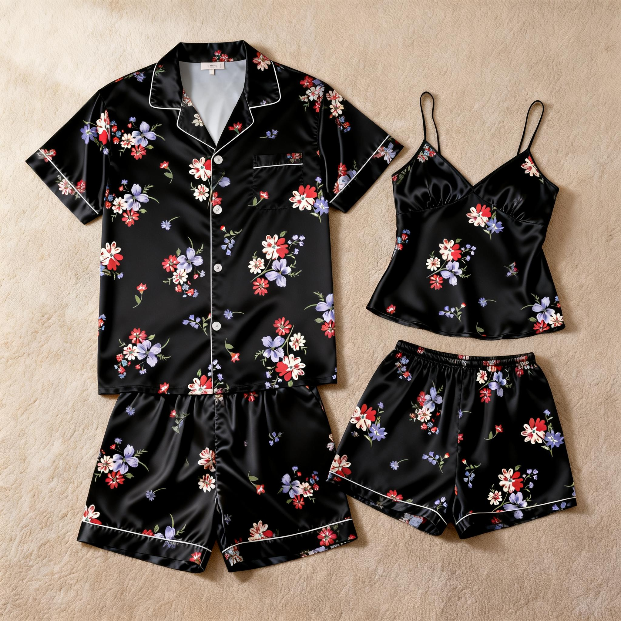 Silky Satin Couple Sleep Set – Short & Stylish
