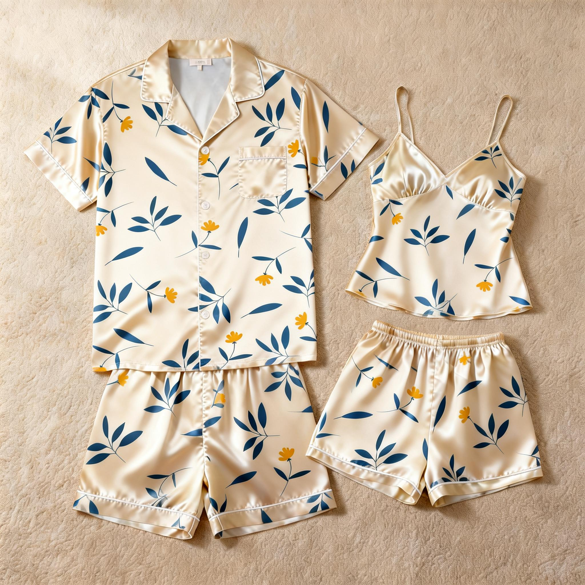 Matching Silky Pajamas for Couples – Satin Short Style