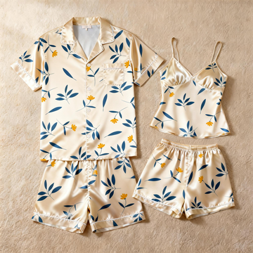 Matching Silky Pajamas for Couples – Satin Short Style