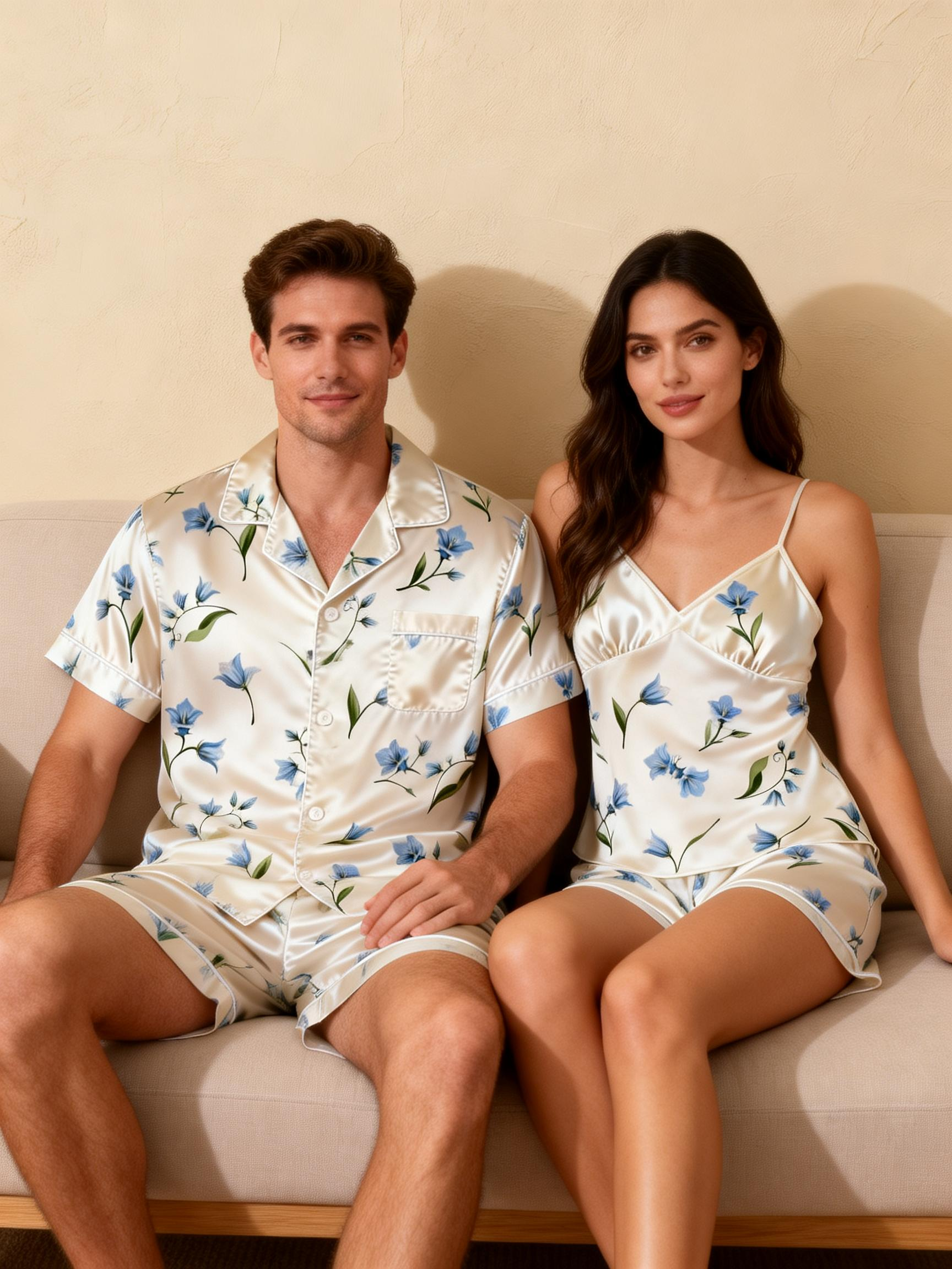 Couple’s Silky Nighttime Pajamas – Satin Short Set