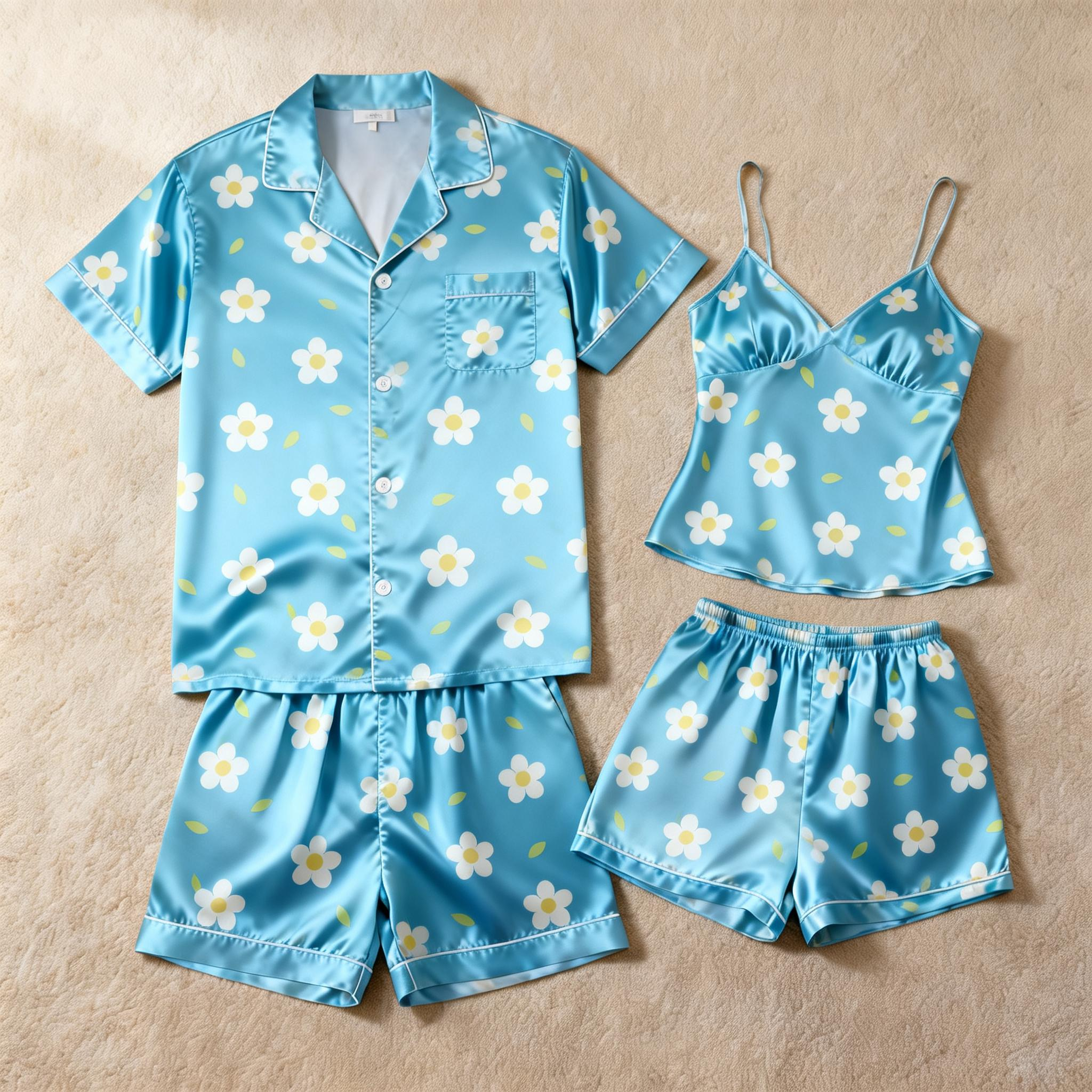 Classic Silky Couple Pajamas – Satin Short Set for Relaxation