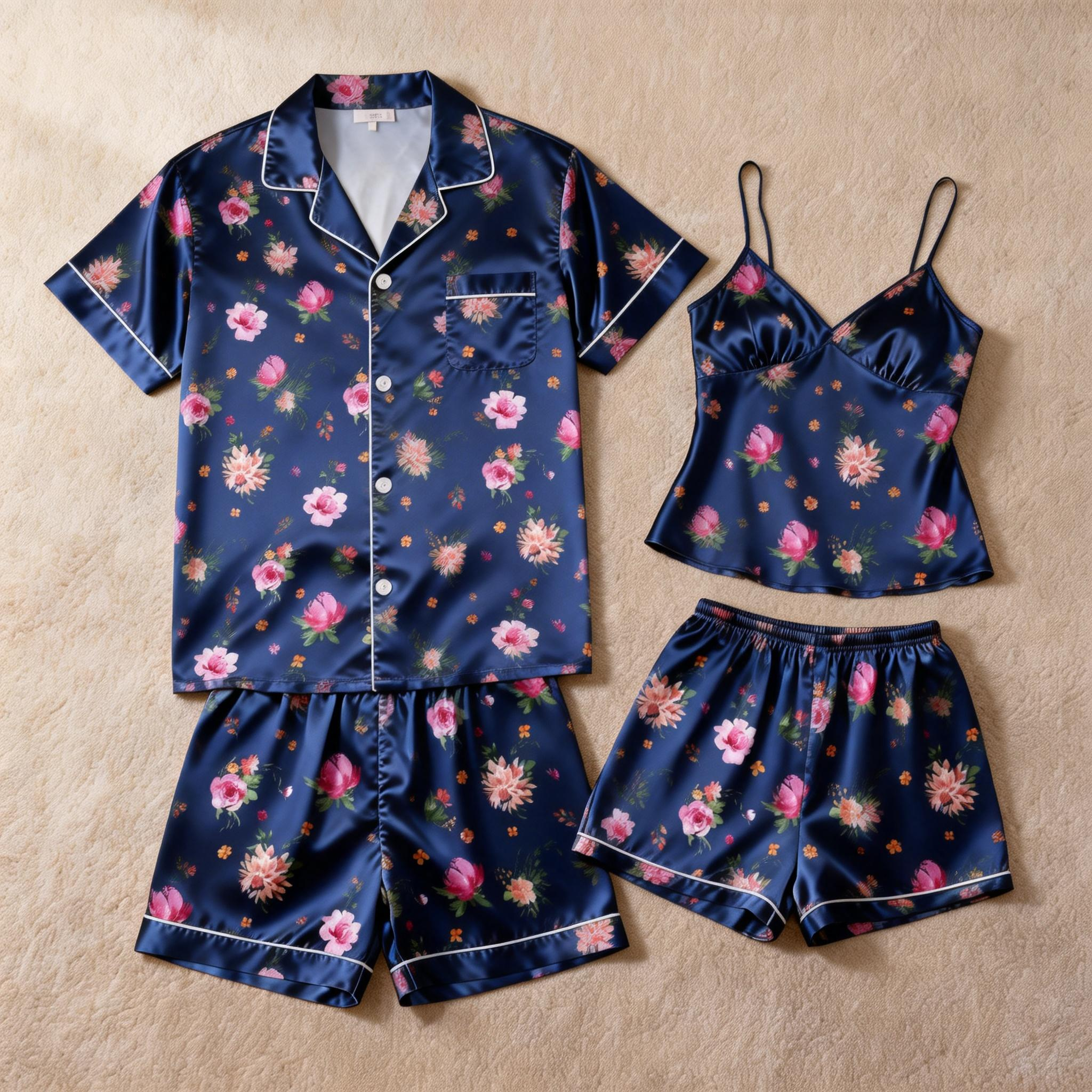 Couple’s Silky Evening Pajamas – Satin Short Set