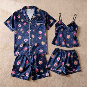 Couple’s Silky Evening Pajamas – Satin Short Set