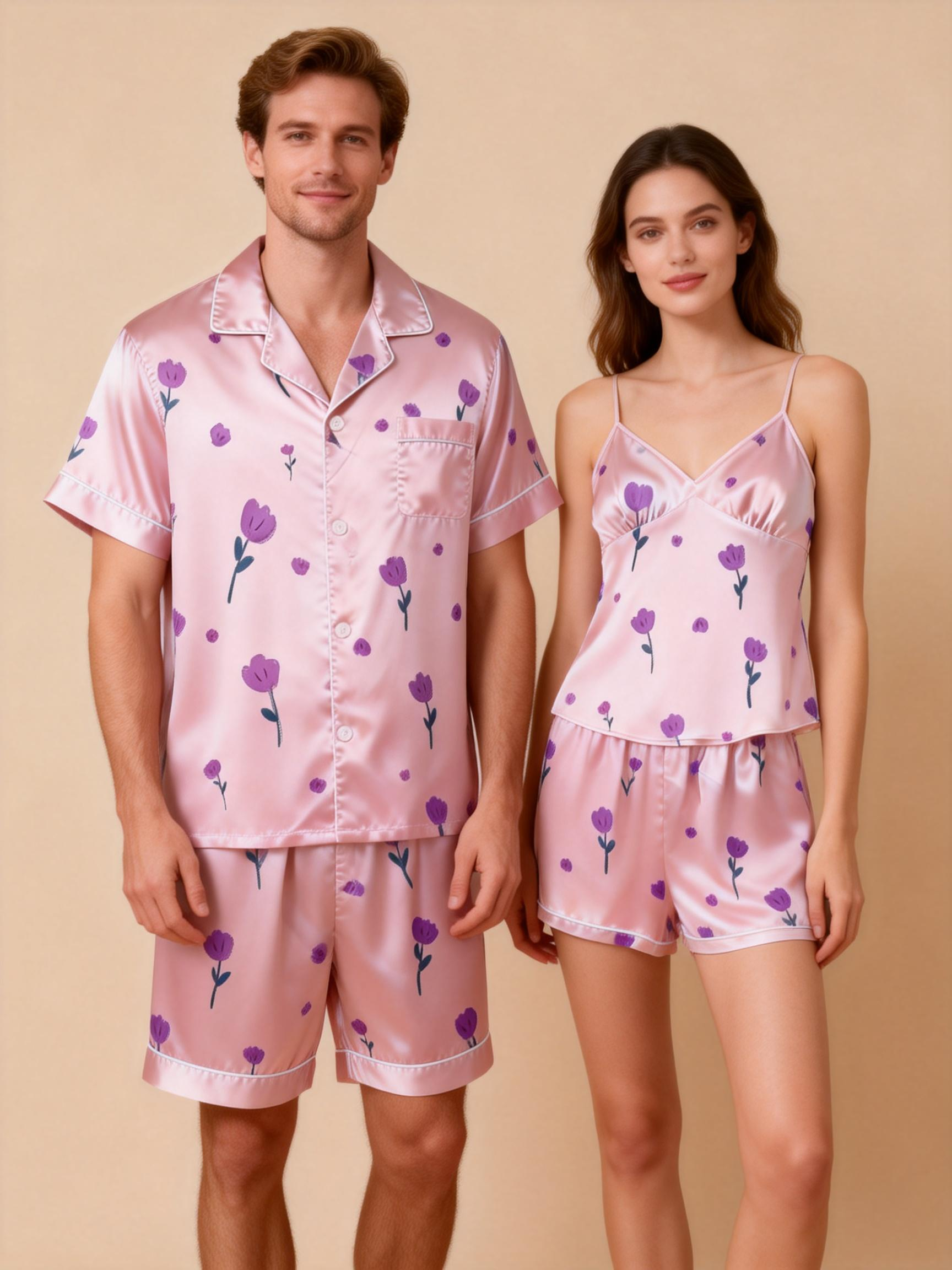 Couple’s Silky Nightwear – Satin Short Pajama Set