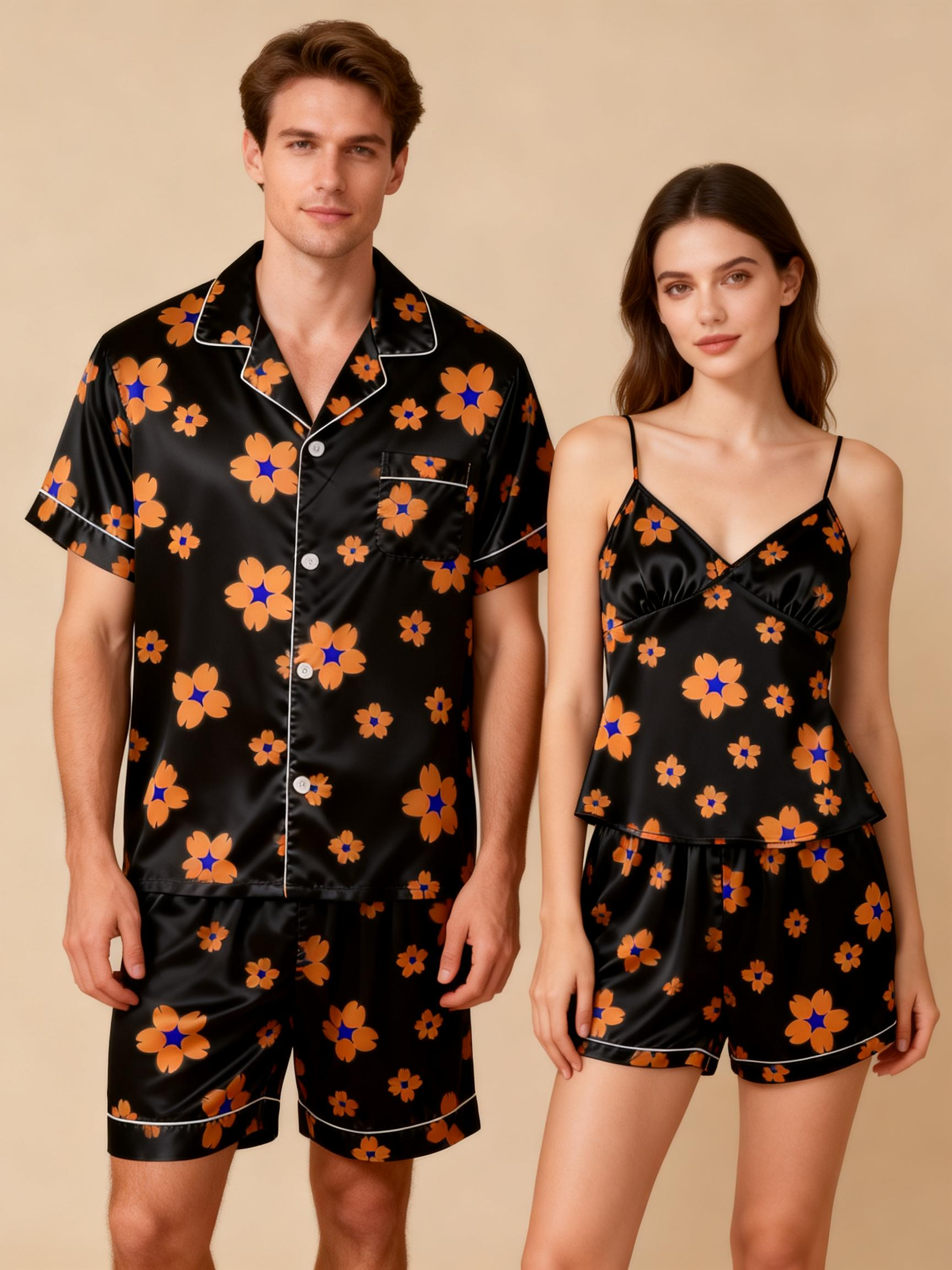 Couple’s Silky Sleepwear – Satin Pajama Shorts Set