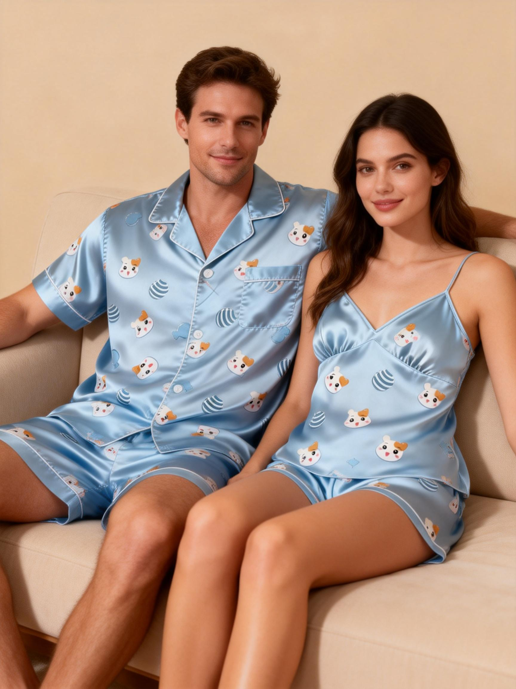 Classic Silky Satin Pajamas for Couples – Gift-Ready Set