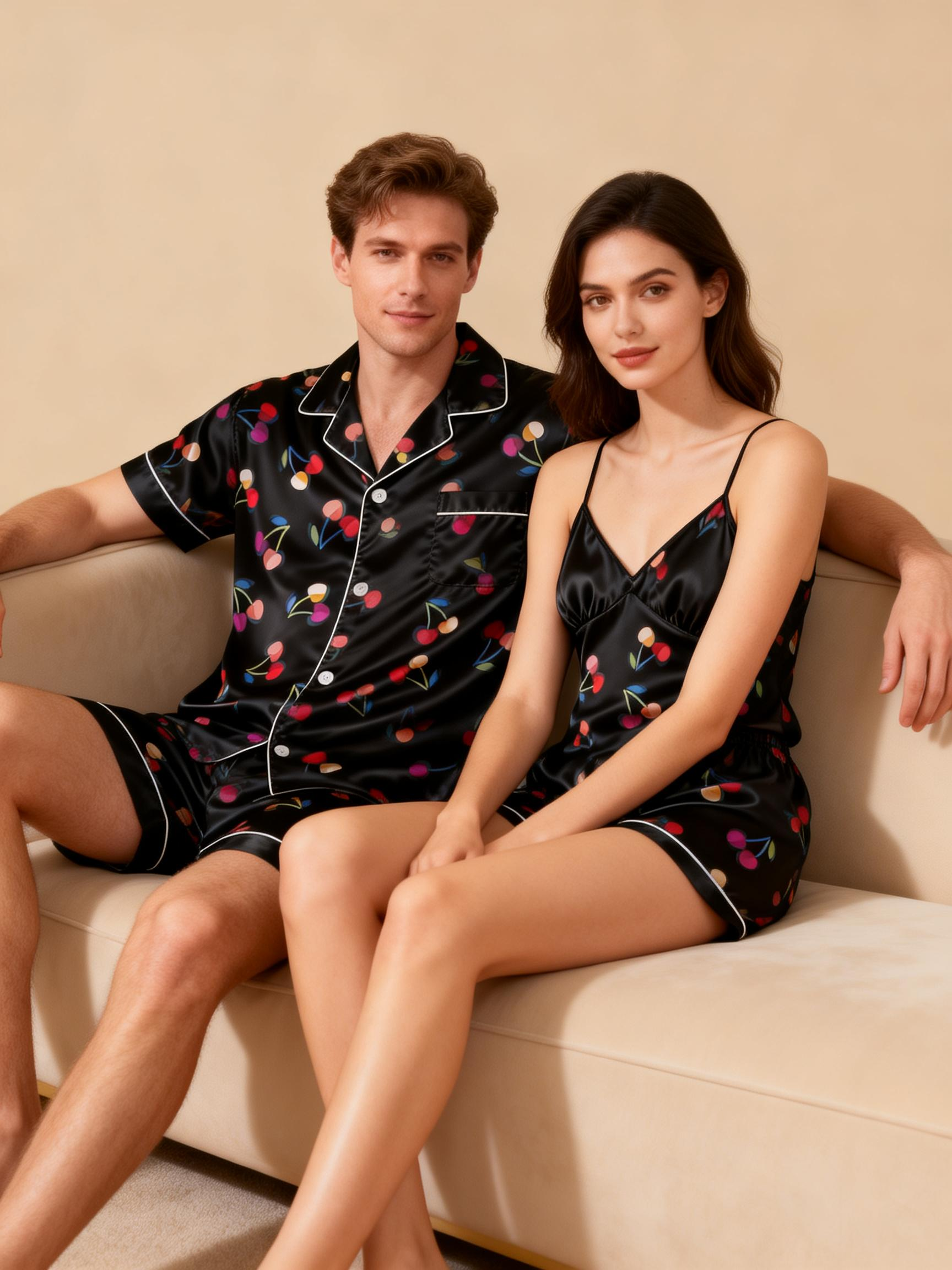 Ultra-Soft Silky Satin Pajama Set for Couples – Short Style