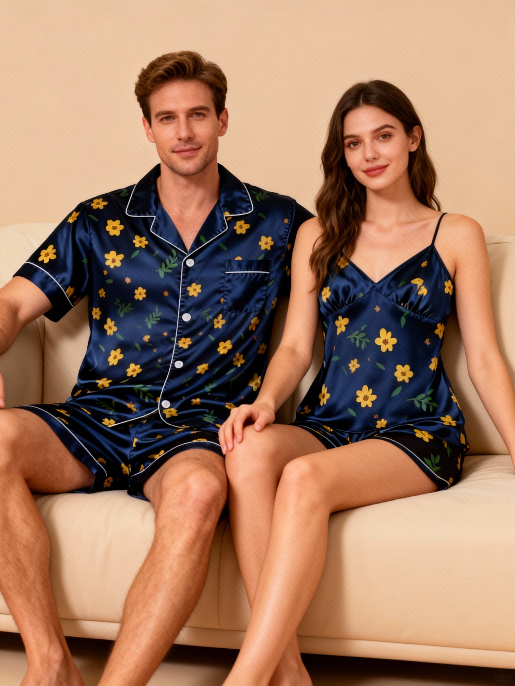 Couple’s Silky Satin Sleepwear – Classic Short Pajama Set