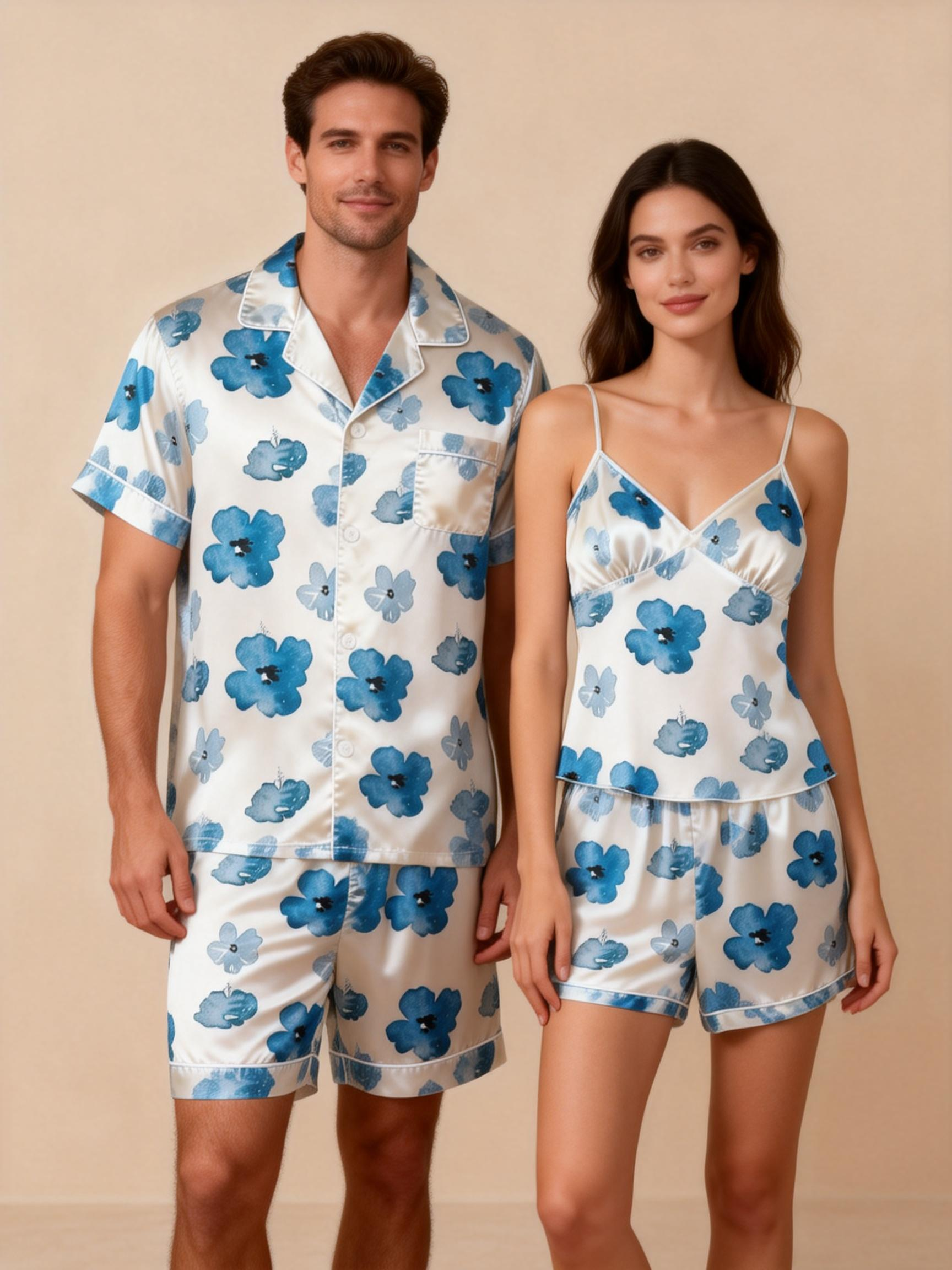 Silky Satin Matching Pajamas – Couple Short Set
