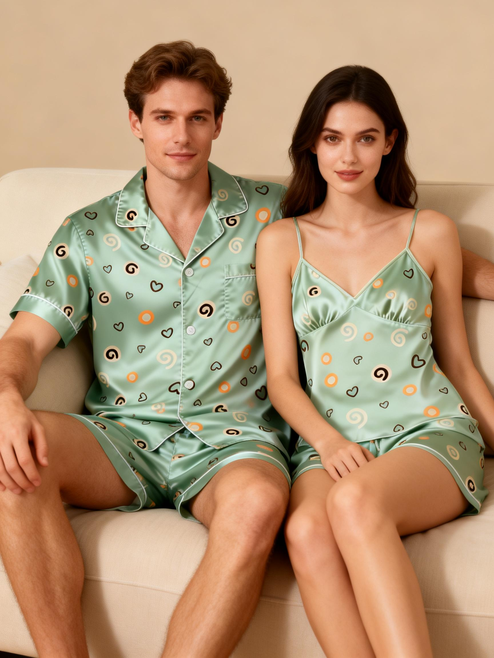 Romantic Silky Satin Pajamas for Two – Short & Comfortable