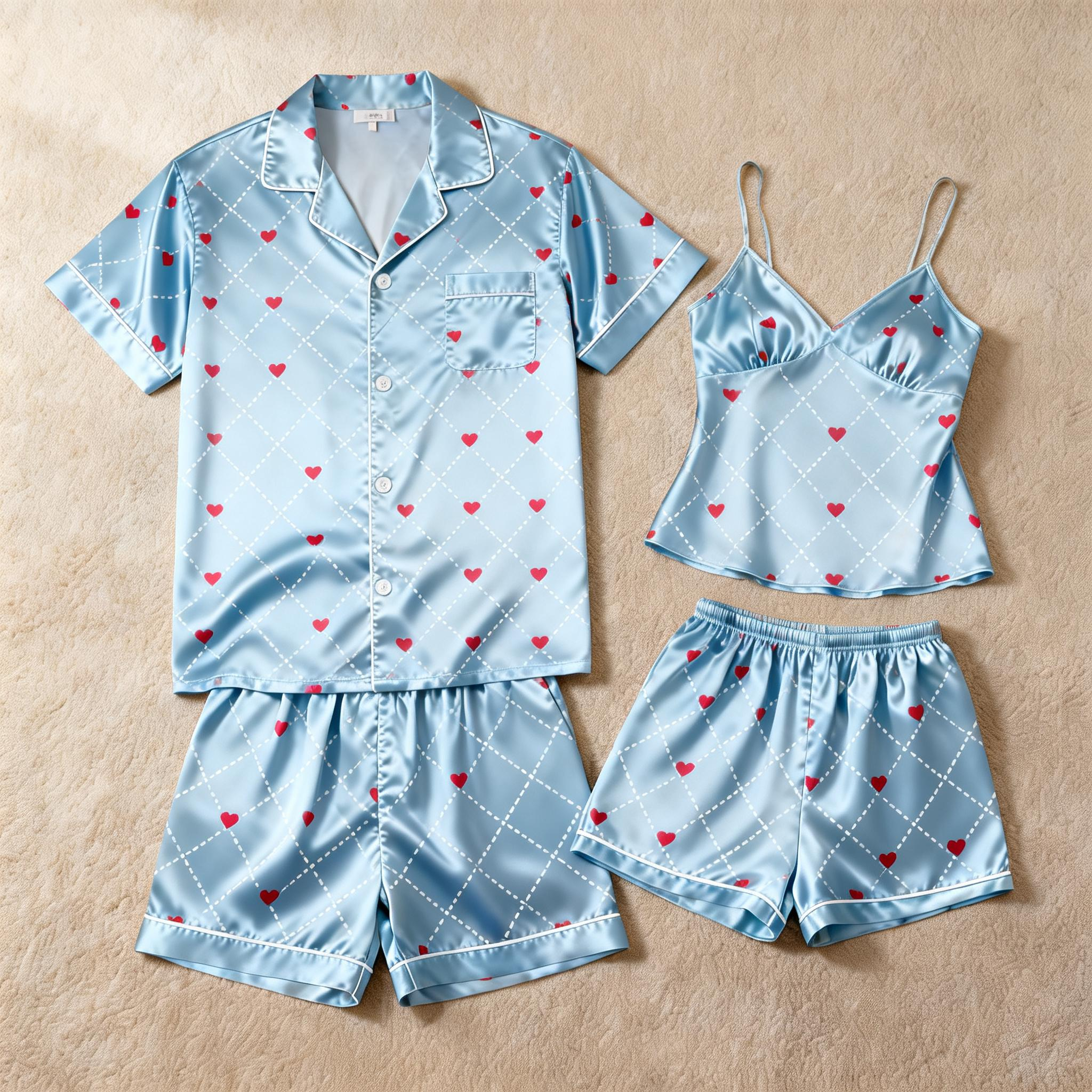 Silky Smooth Classic Pajamas for Couples – Satin Short Set