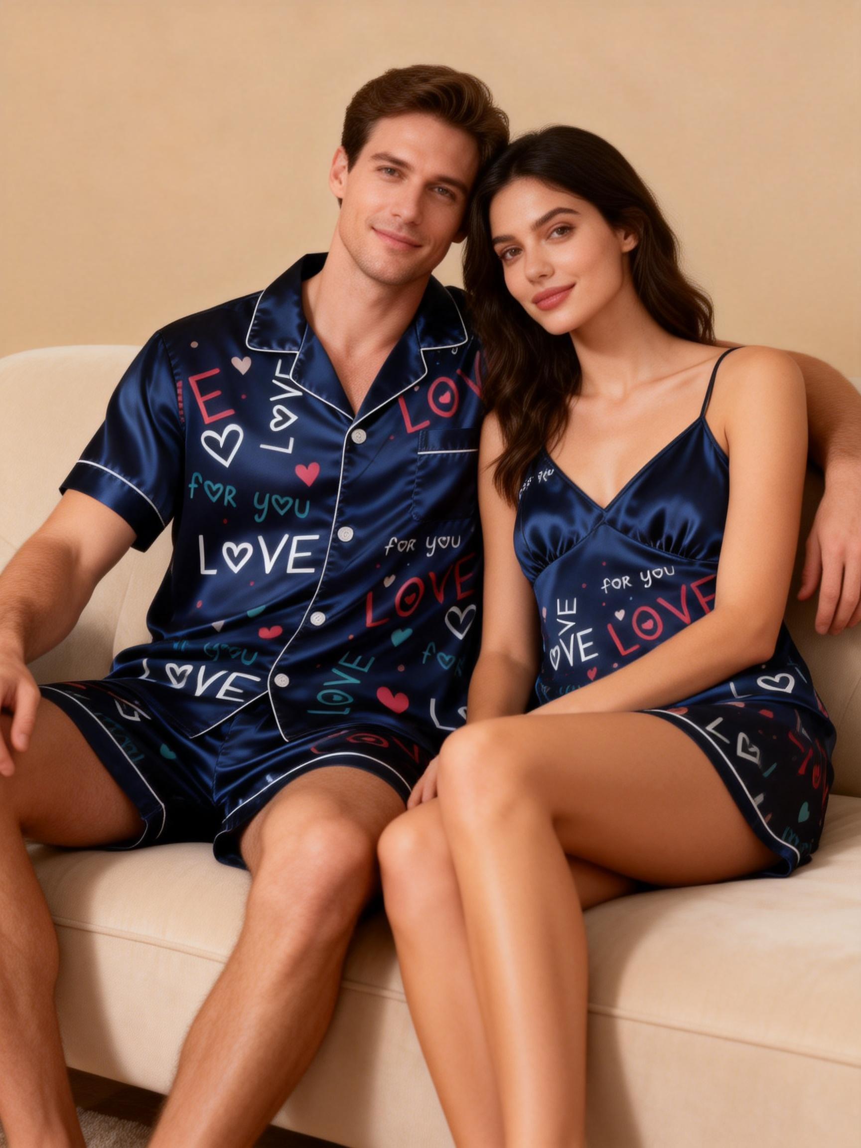 Matching Silky Sleep Pajamas for Couples – Satin Fabric