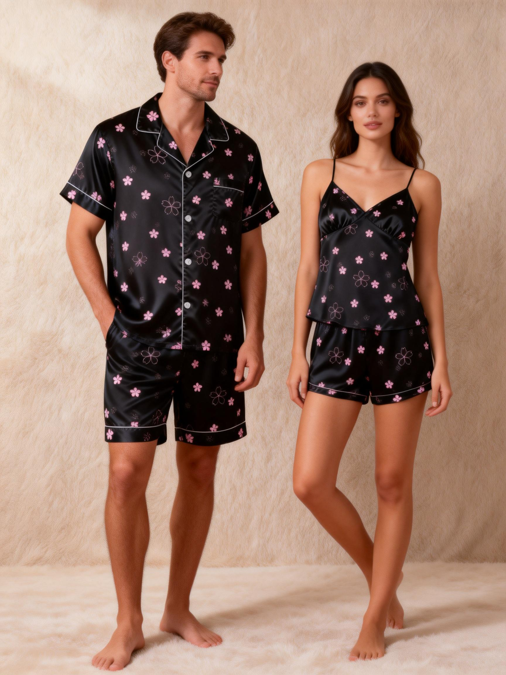 Elegant Couple Satin Pajamas – Lightweight Short Set