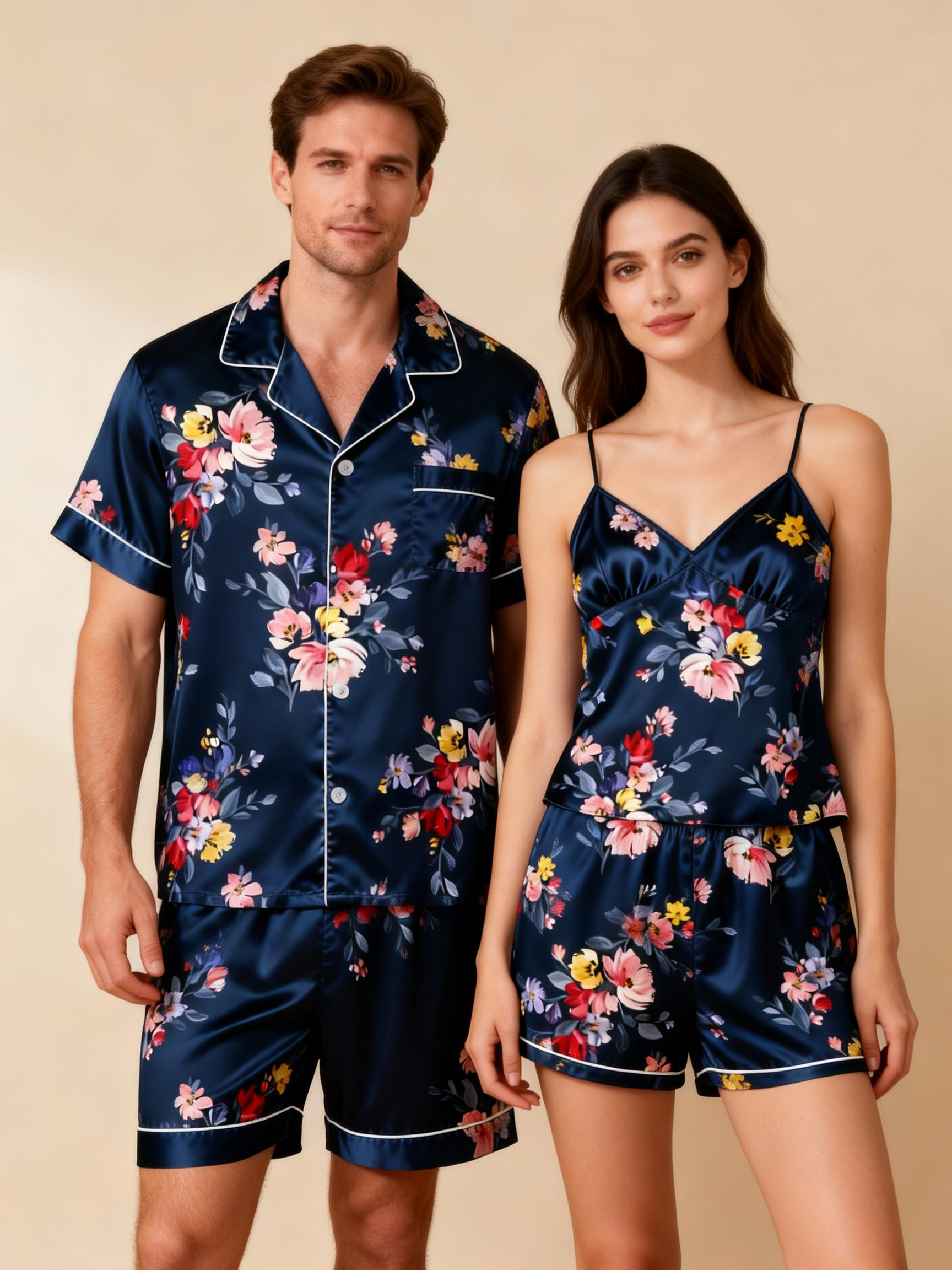 Classic Silky Satin Couple Pajamas – Perfect for Gifts