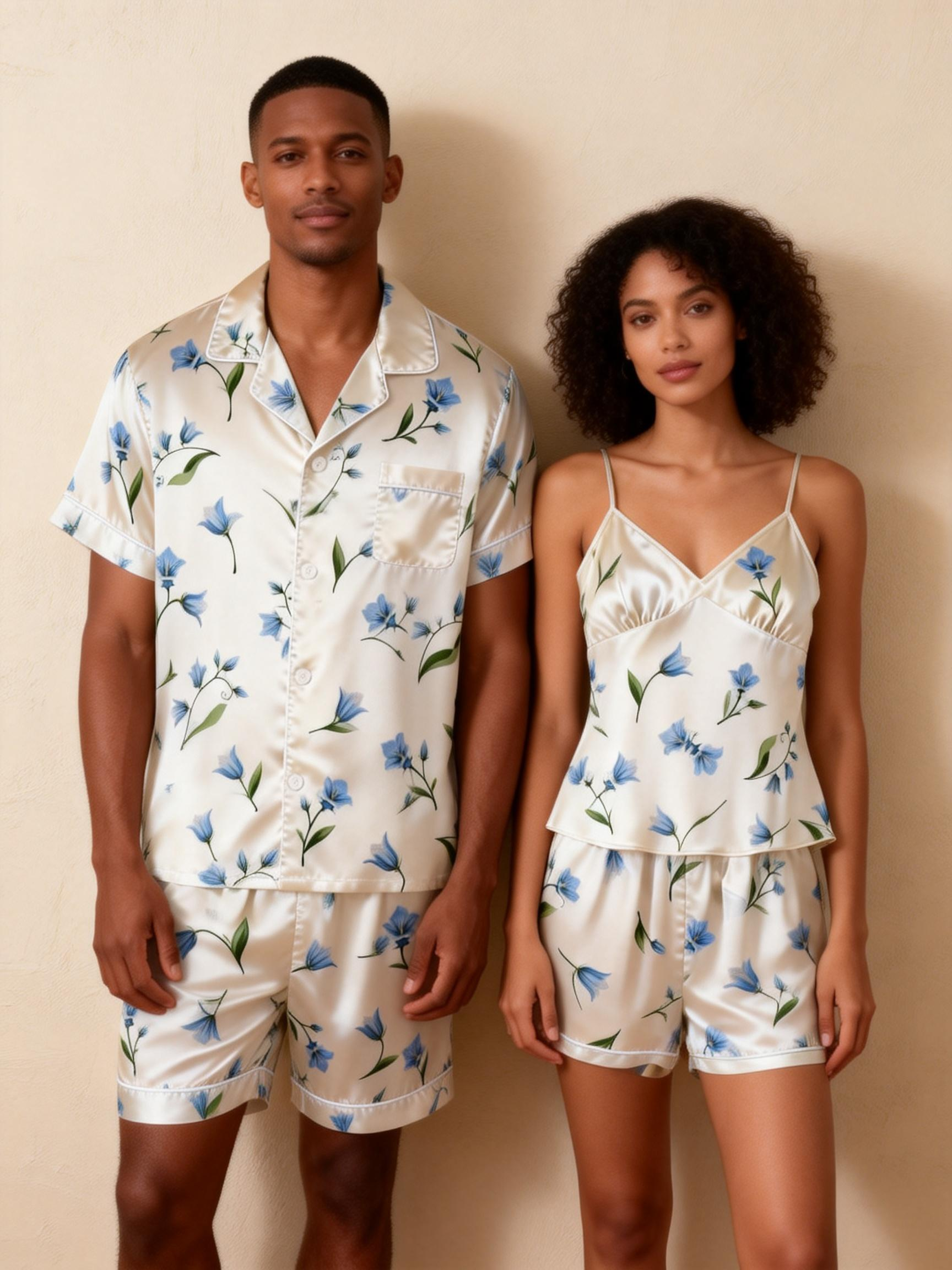 Couple’s Silky Nighttime Pajamas – Satin Short Set