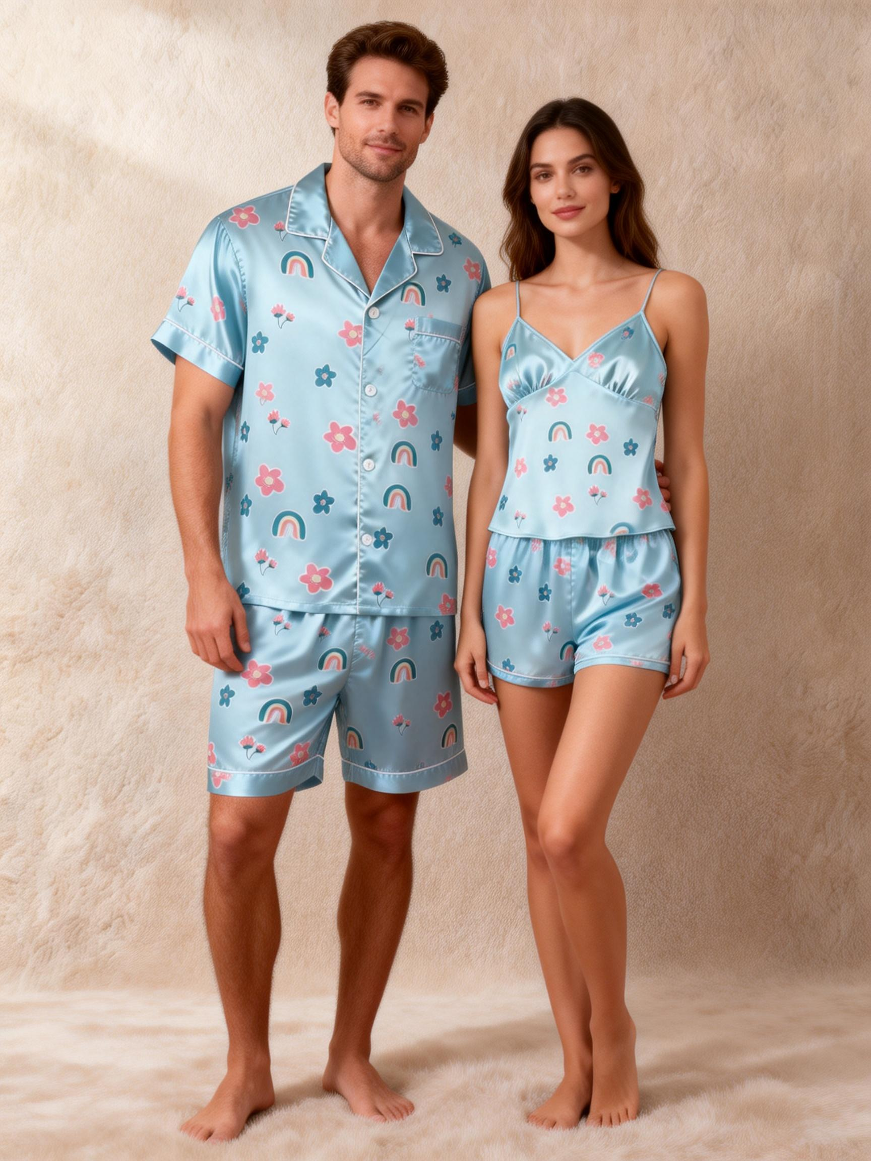 His & Her Satin Pajama Shorts Set – Classic Comfort