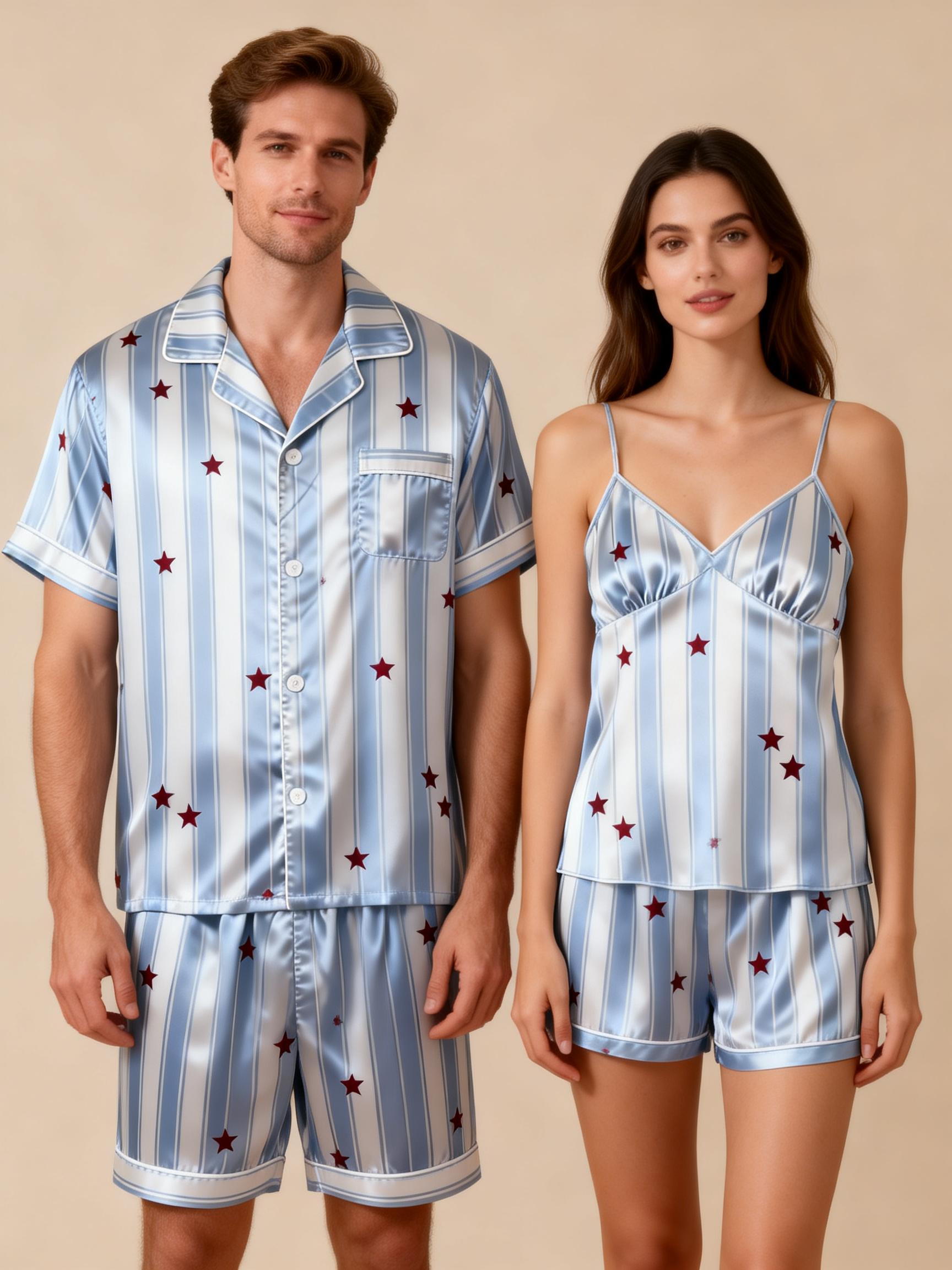 His & Her Silky Satin Pajamas – Matching Sleep Set