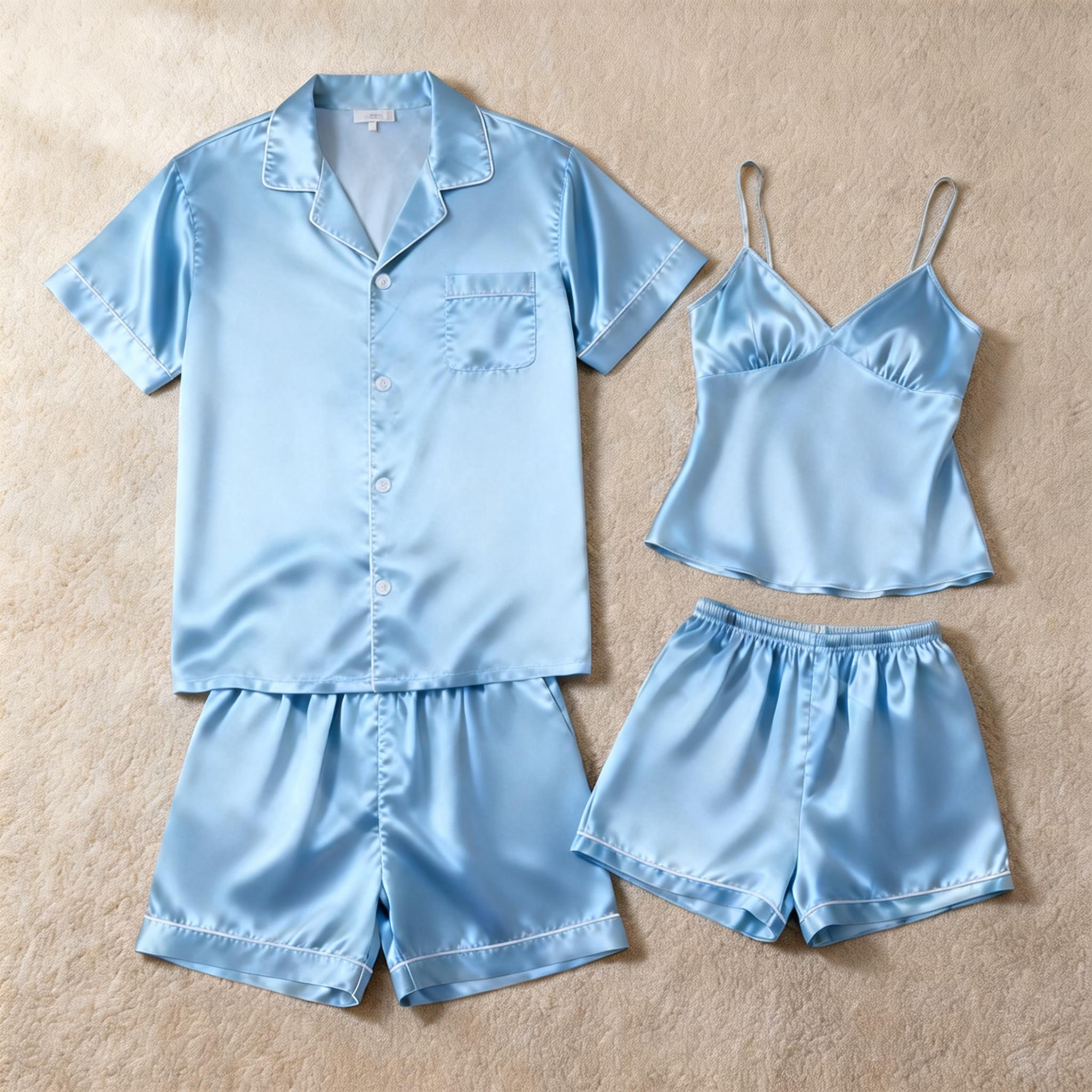Silky Satin Solid Sleep Set for Couples-Pink
