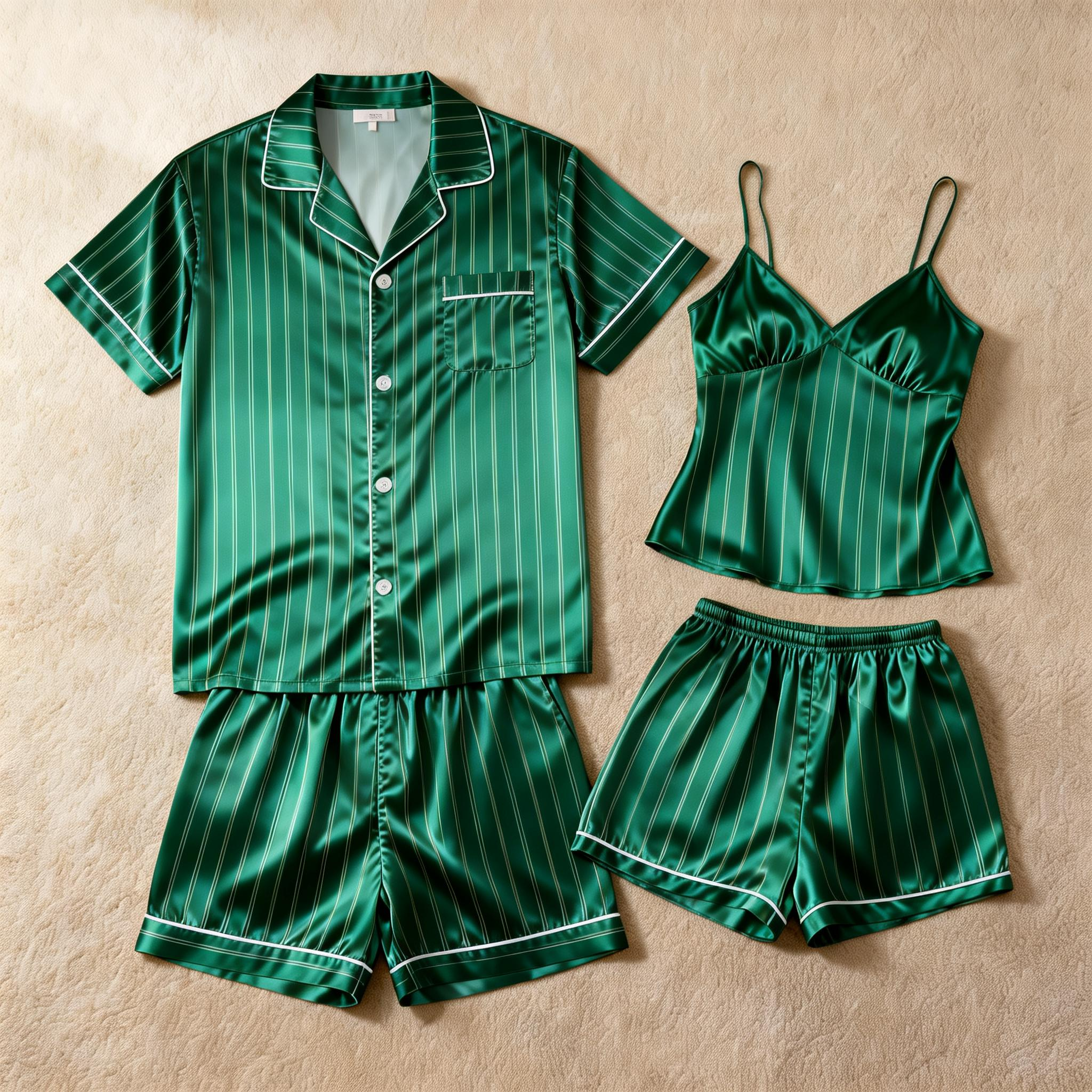 Silky Satin Striped Printed Sleep Set for Couples-Navy