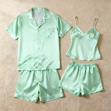 Silky Satin Solid Sleep Set for Couples-Light Green