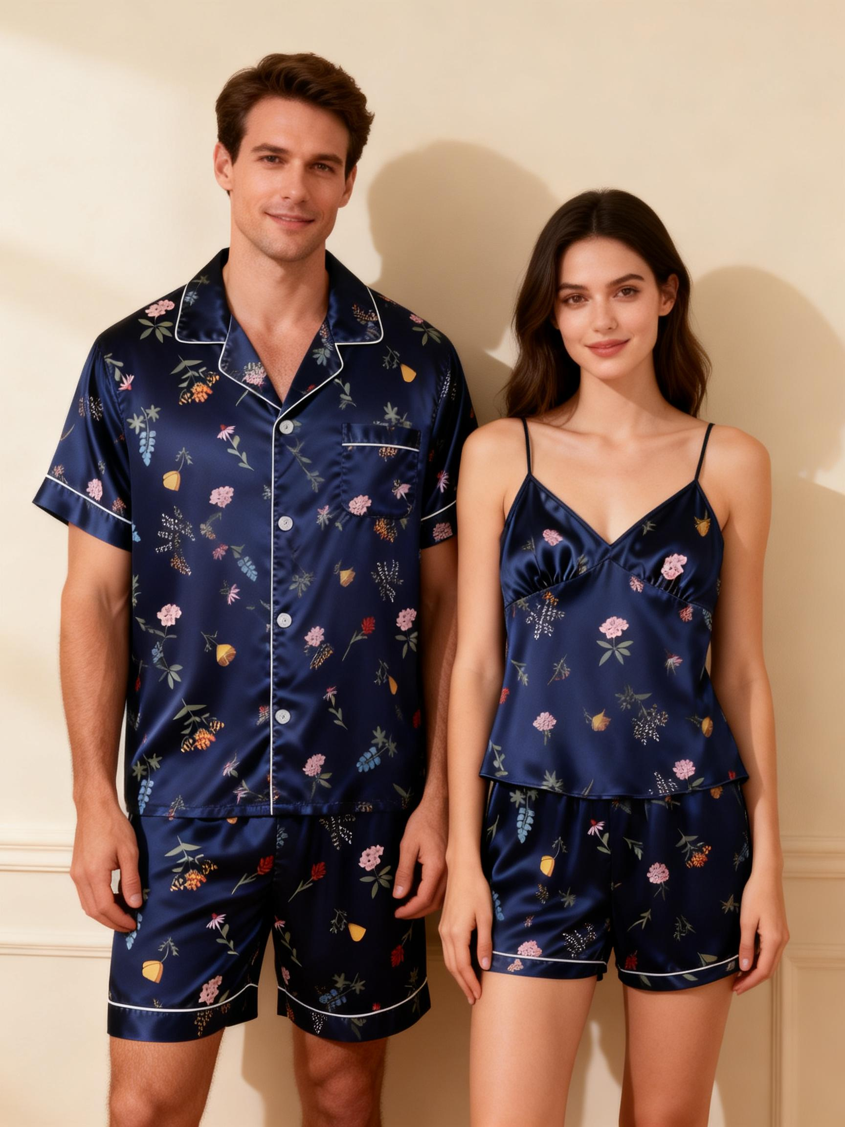 Couple’s Silky Bedtime Pajamas – Satin Sleep Shorts