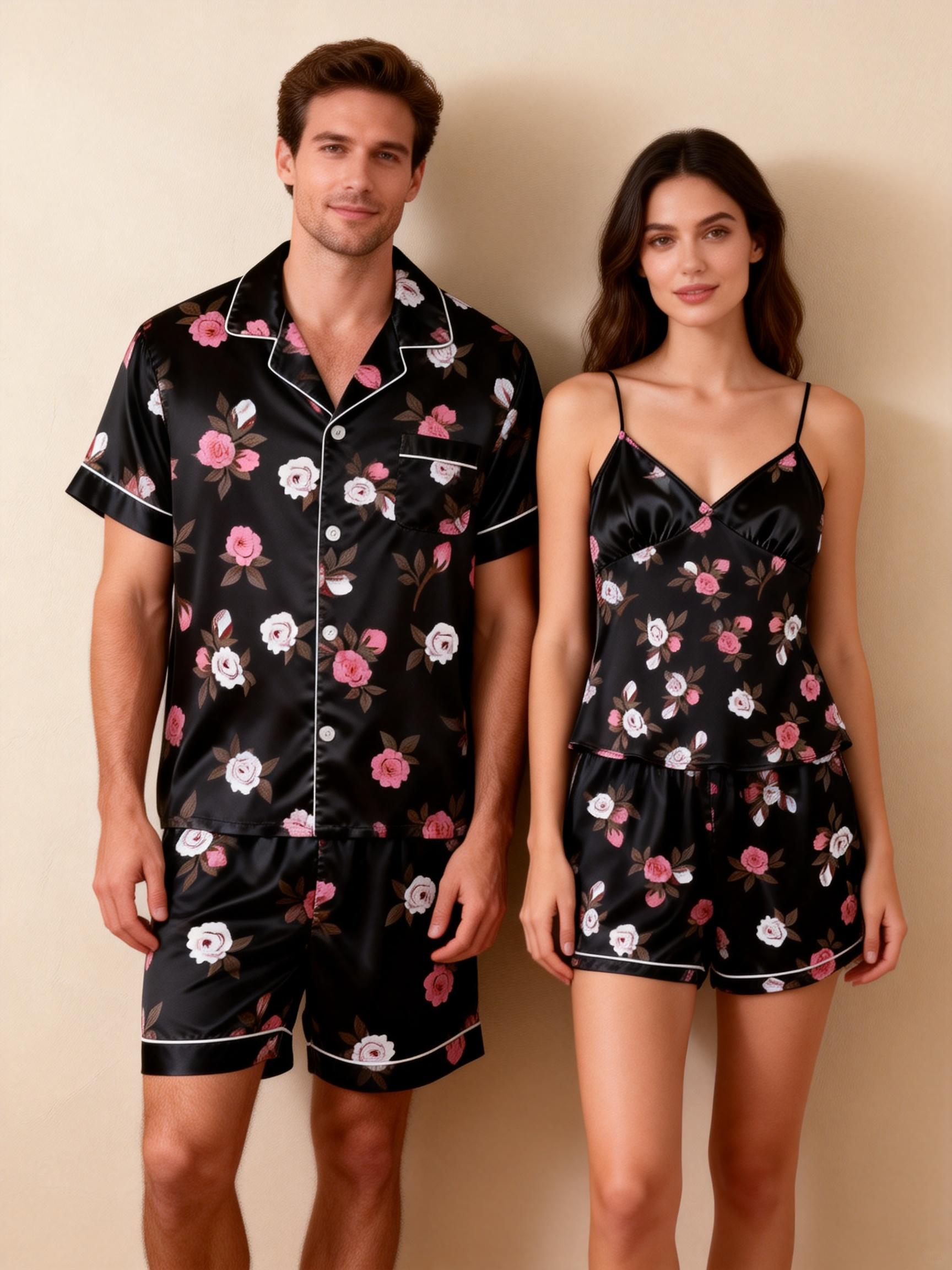 Matching Silky Sleep Set for Couples – Satin Short Style