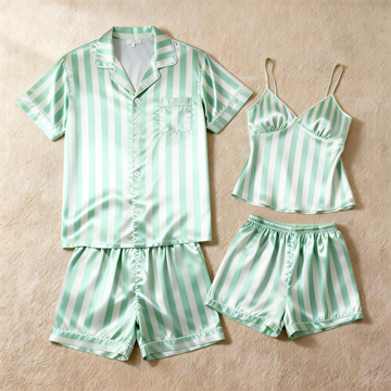 Striped Printed Silky Satin Pajamas for Couples – Chic & Comfortable