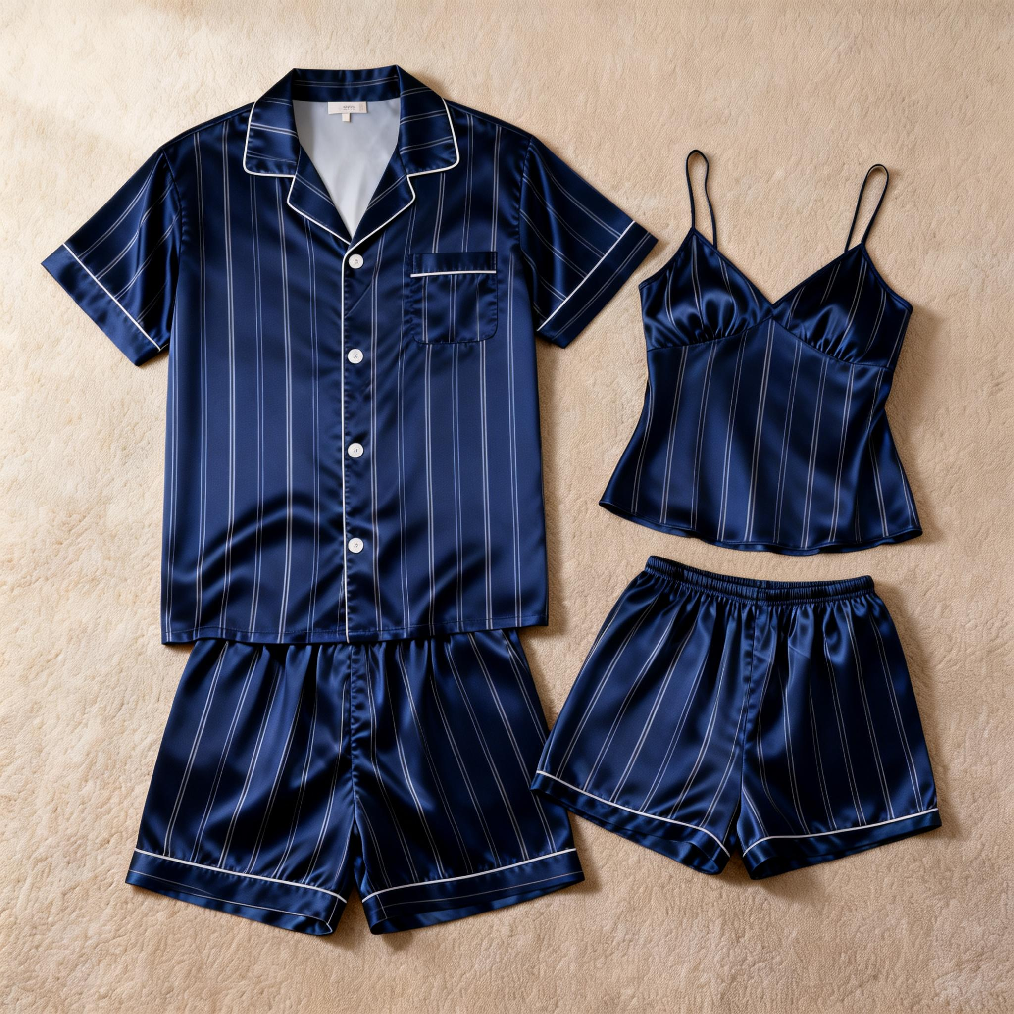 Silky Satin Striped Printed Sleep Set for Men-Purple