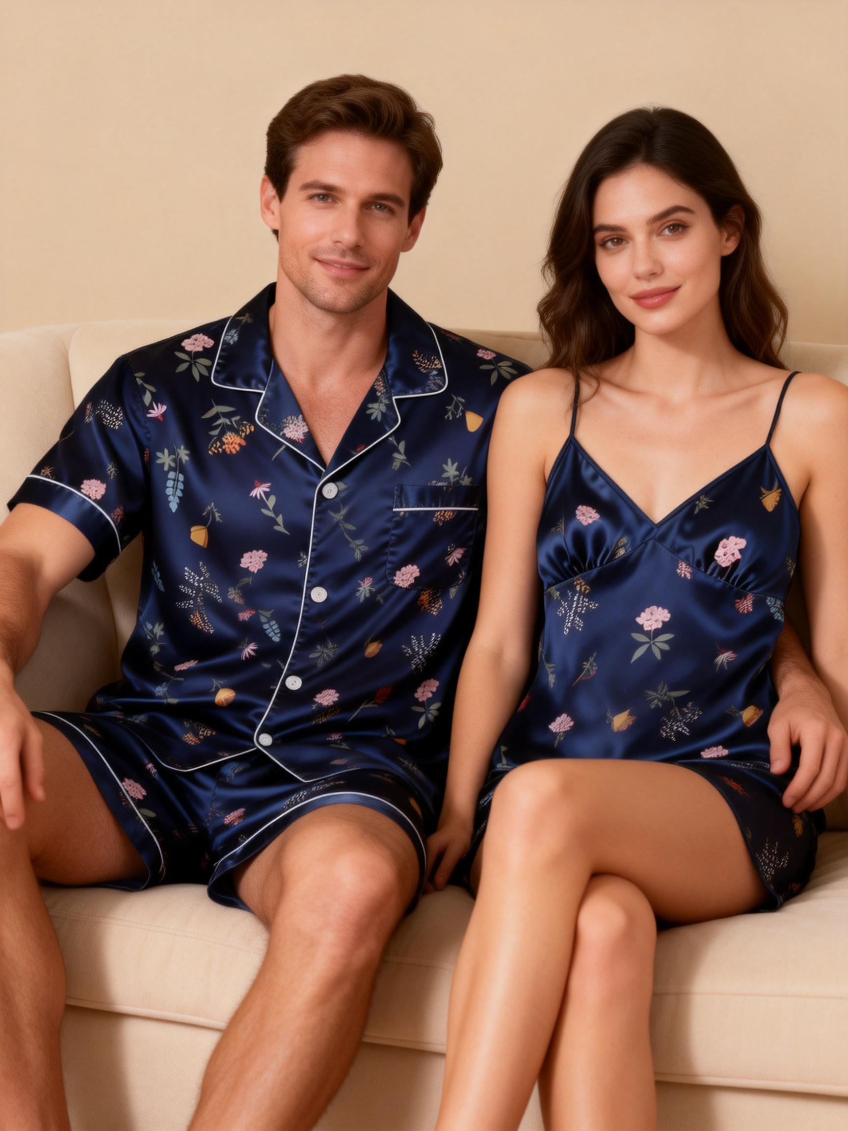 Couple’s Silky Bedtime Pajamas – Satin Sleep Shorts