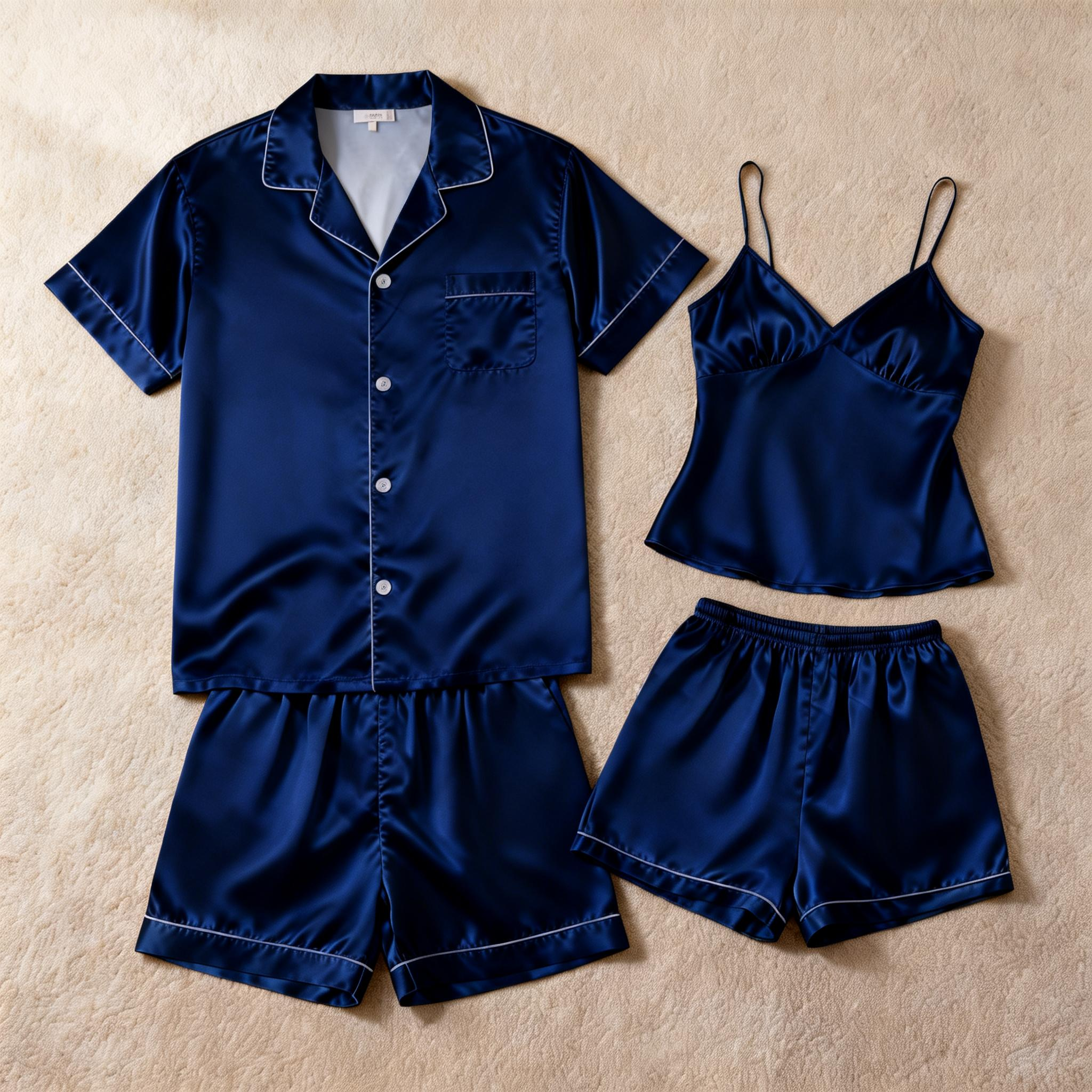 Silky Satin Solid Sleep Set for Couples-Oecan