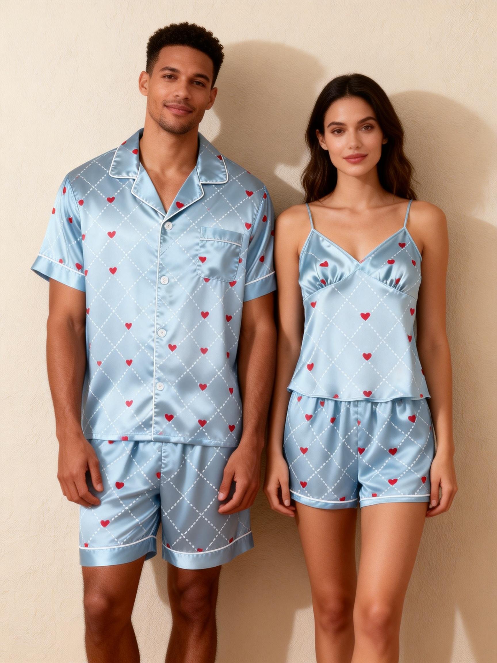 Silky Smooth Classic Pajamas for Couples – Satin Short Set