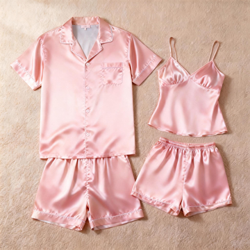 Silky Satin Solid Sleep Set for Couples-Pink
