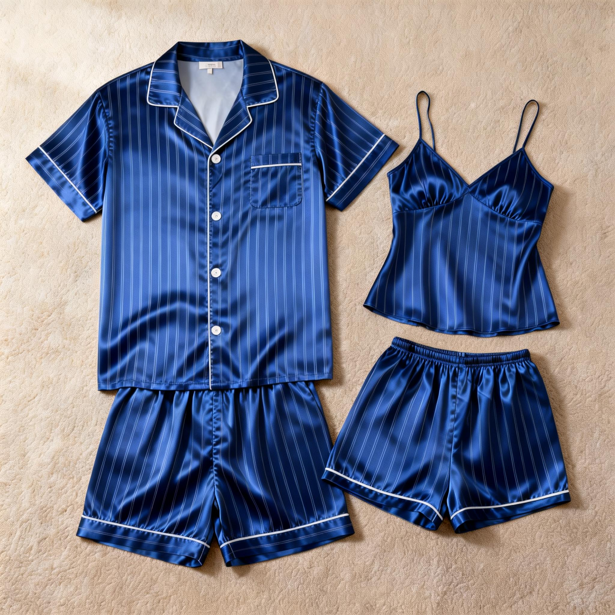 Silky Satin Striped Printed Sleep Set for Men-Royal
