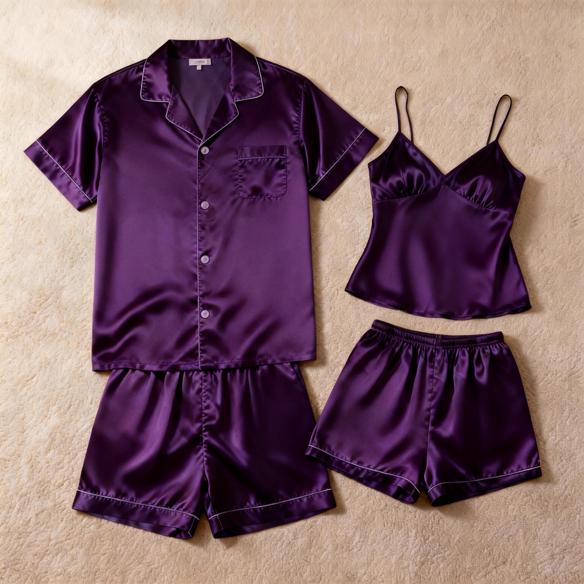 Silky Satin Solid Sleep Set for Couples-Baby Blue