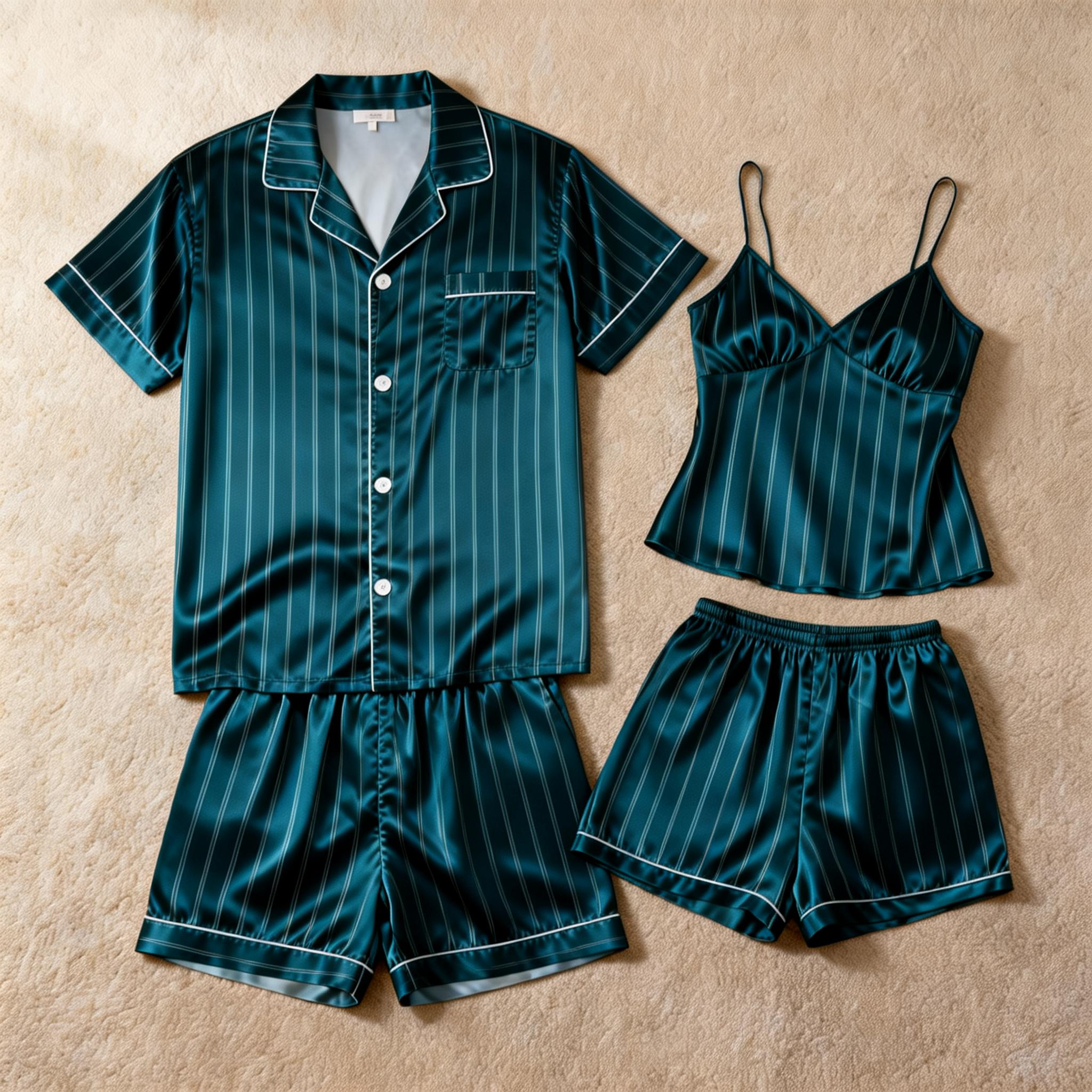 Silky Satin Striped Printed Sleep Set for Men-Royal