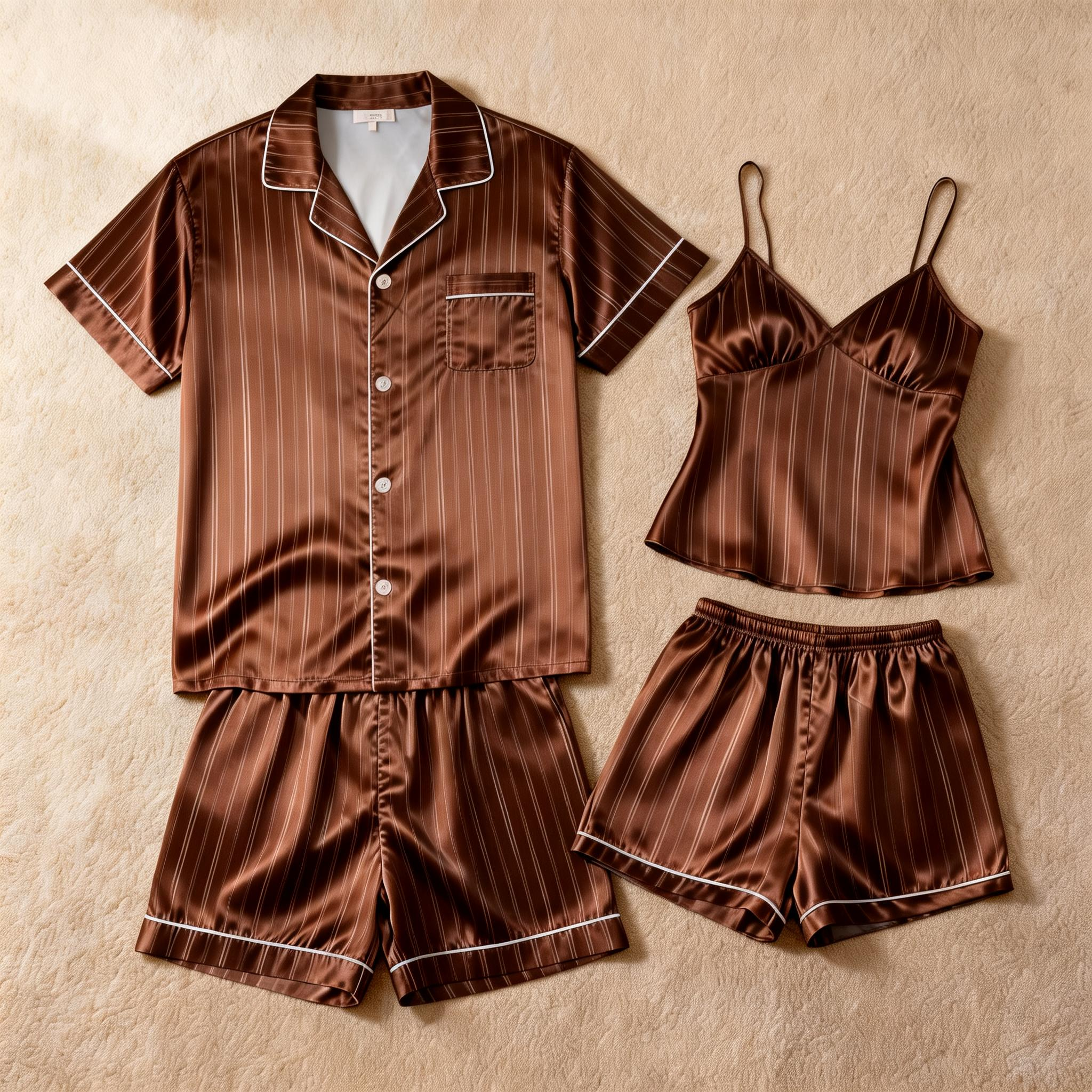 Silky Satin Striped Printed Sleep Set for Men-Purple