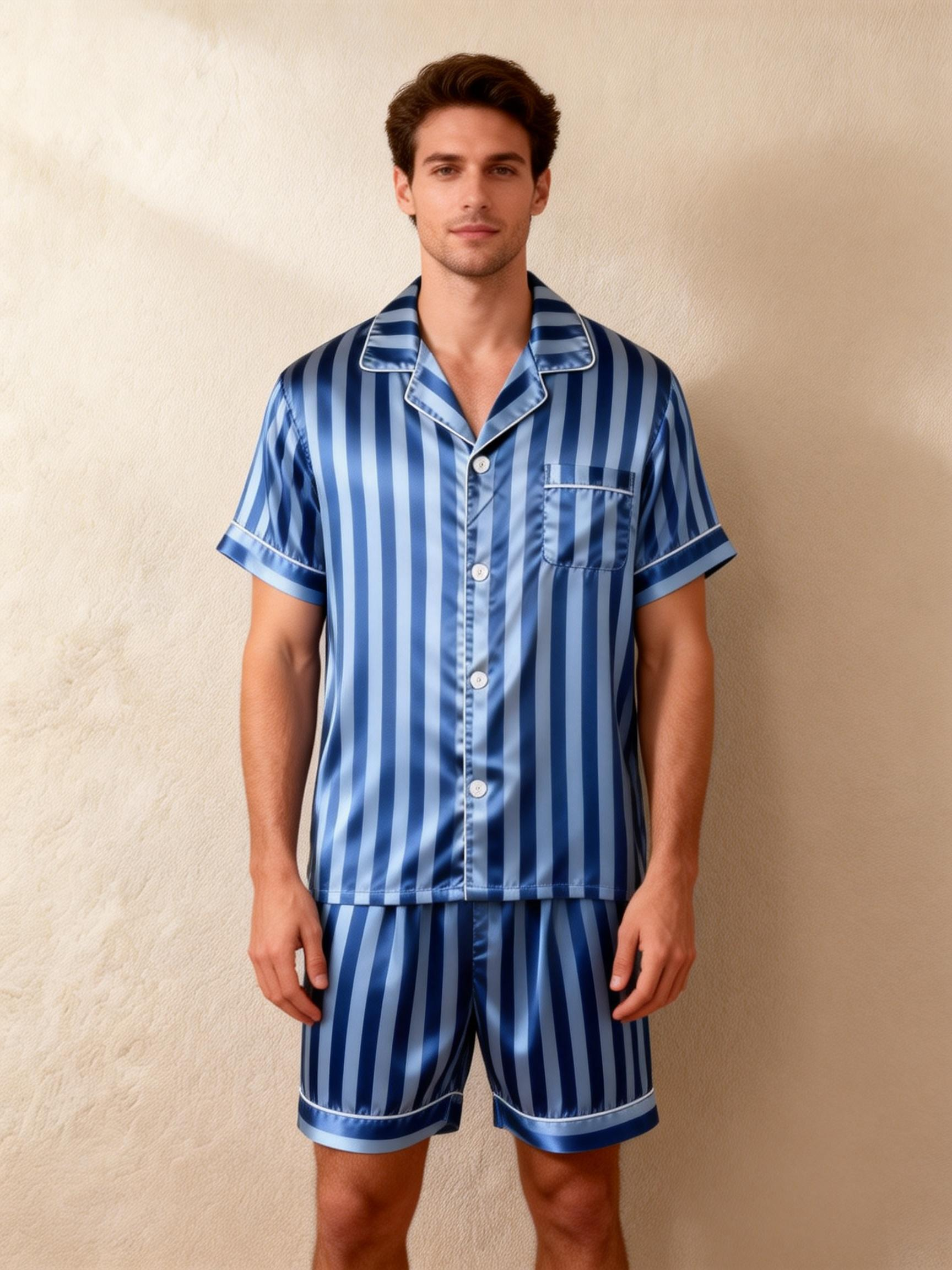 Striped Printed Silky Satin Pajamas for Couples – Chic & Comfortable