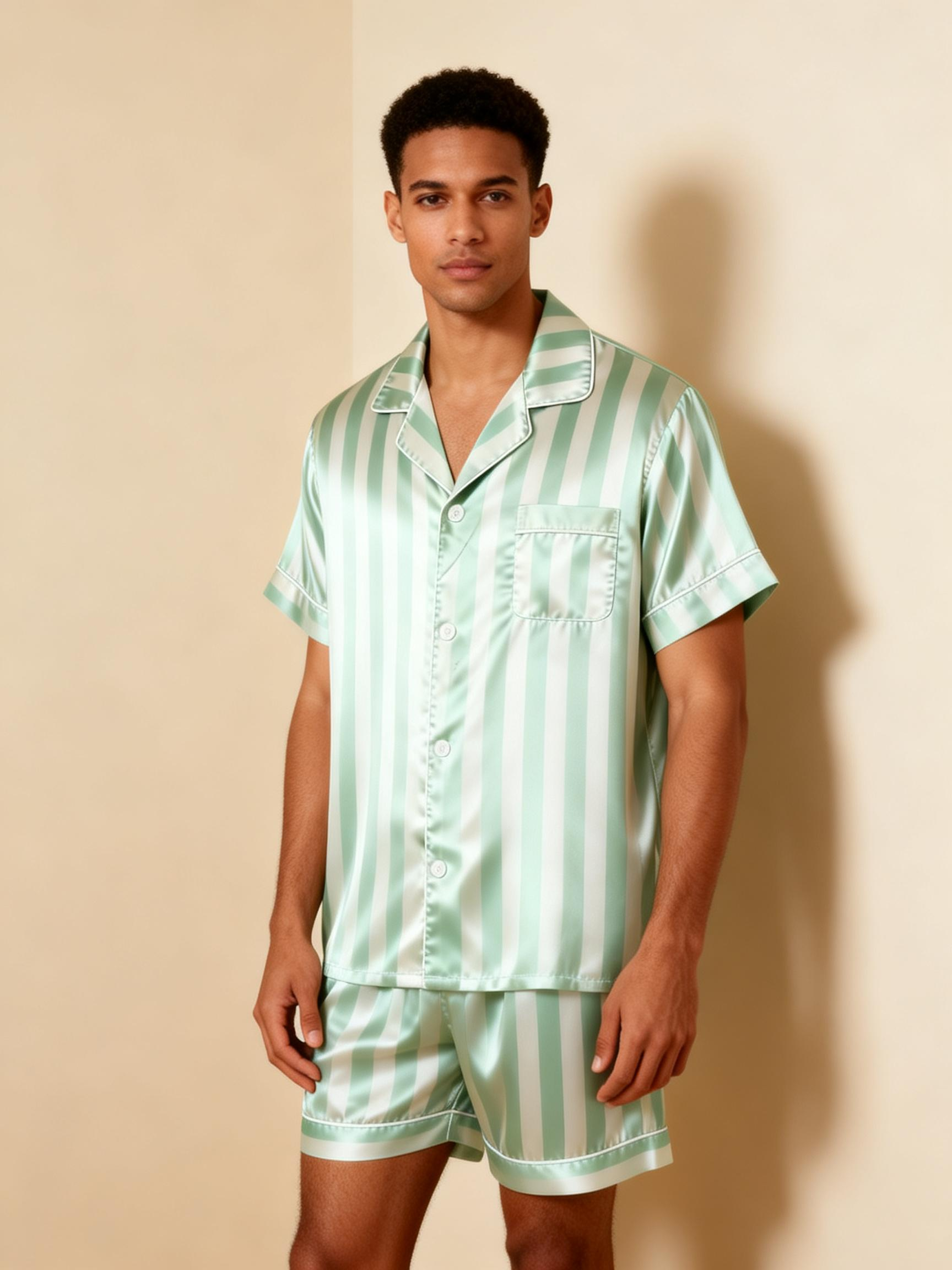 Striped Printed Silky Satin Pajamas for Couples – Chic & Comfortable