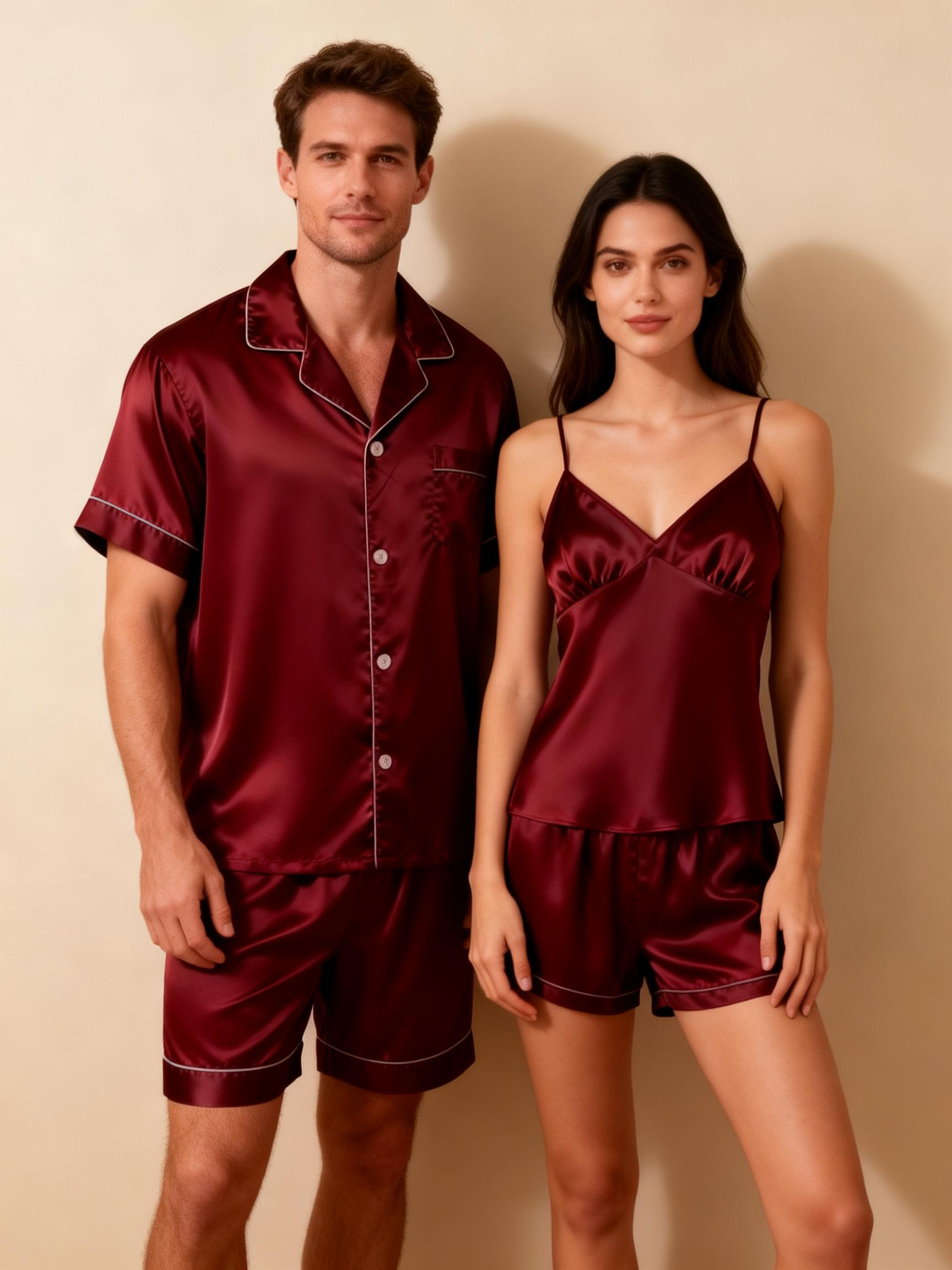 Silky Satin Solid Sleep Set for Couples-Baby Blue
