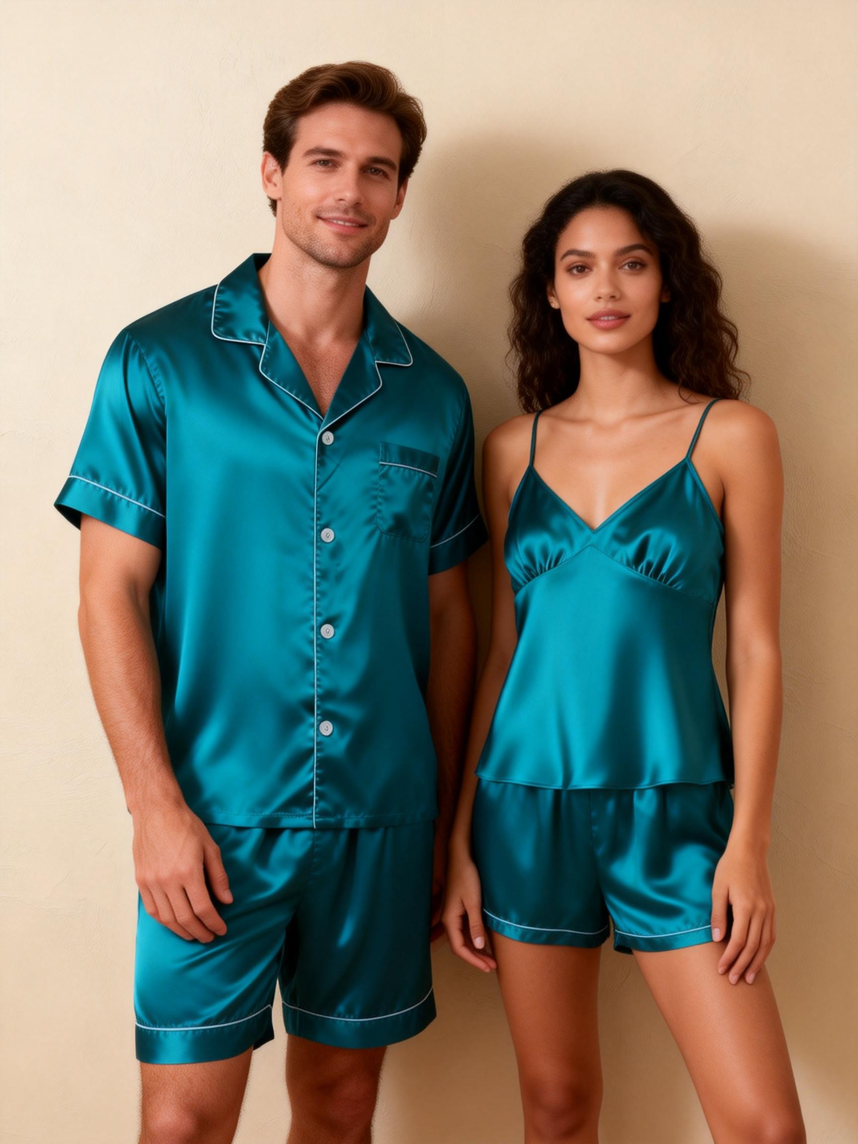 Silky Satin Solid Sleep Set for Couples-Burgundy