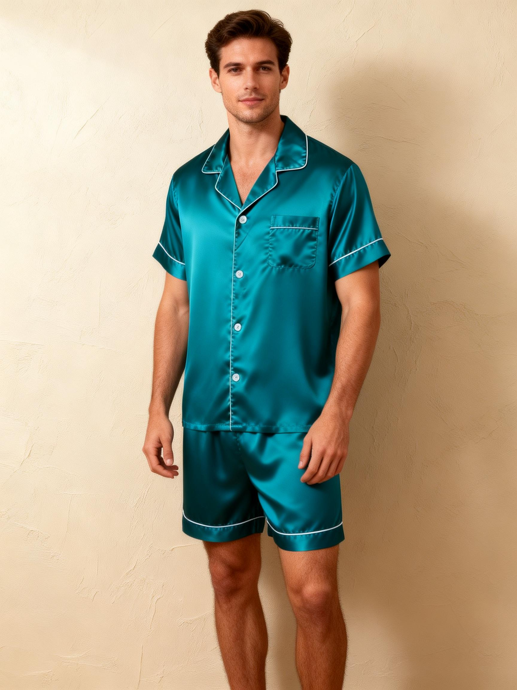 Silky Satin Solid Sleep Set for Men