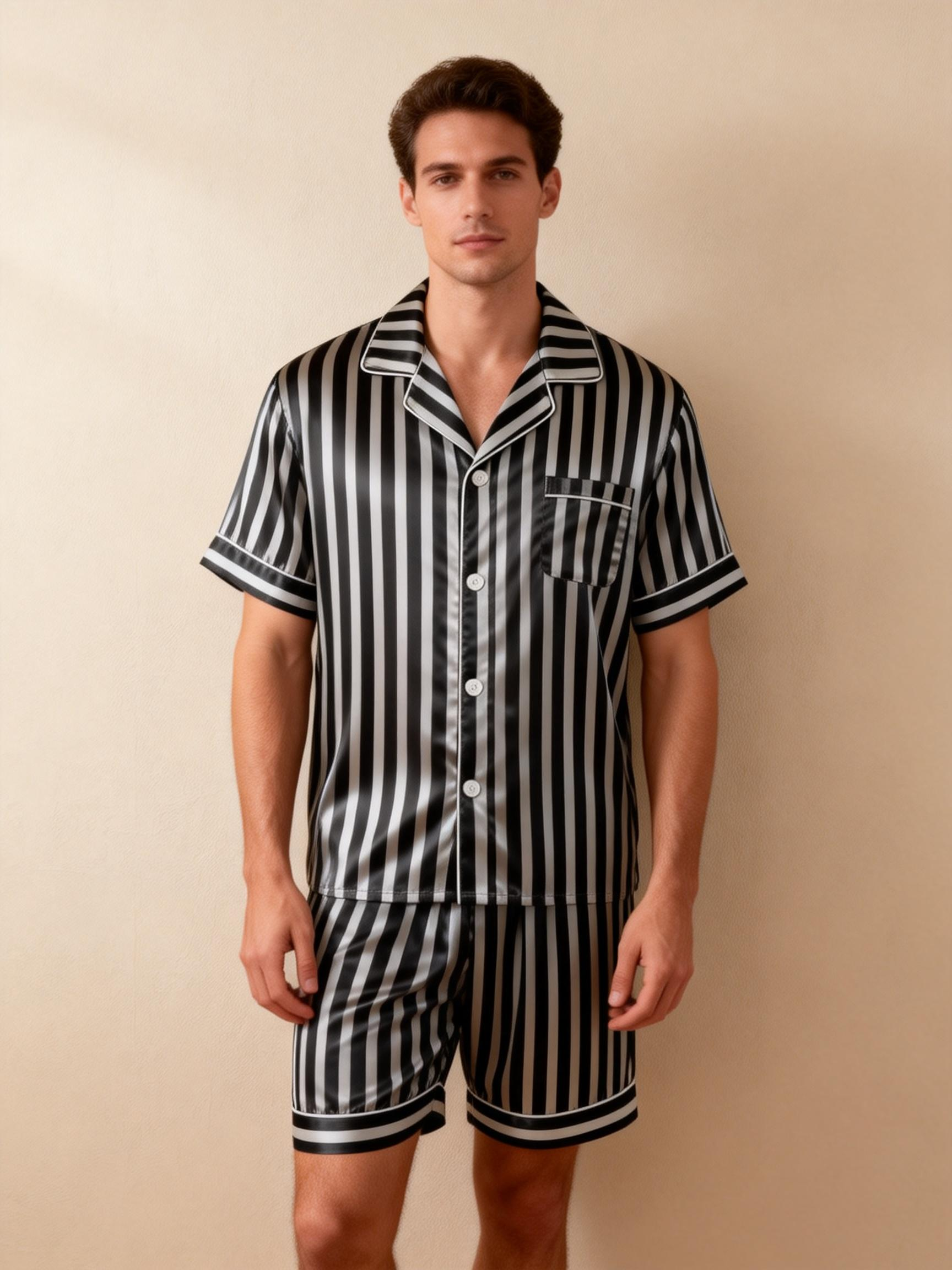 Striped Printed Silky Satin Pajamas for Couples – Chic & Comfortable