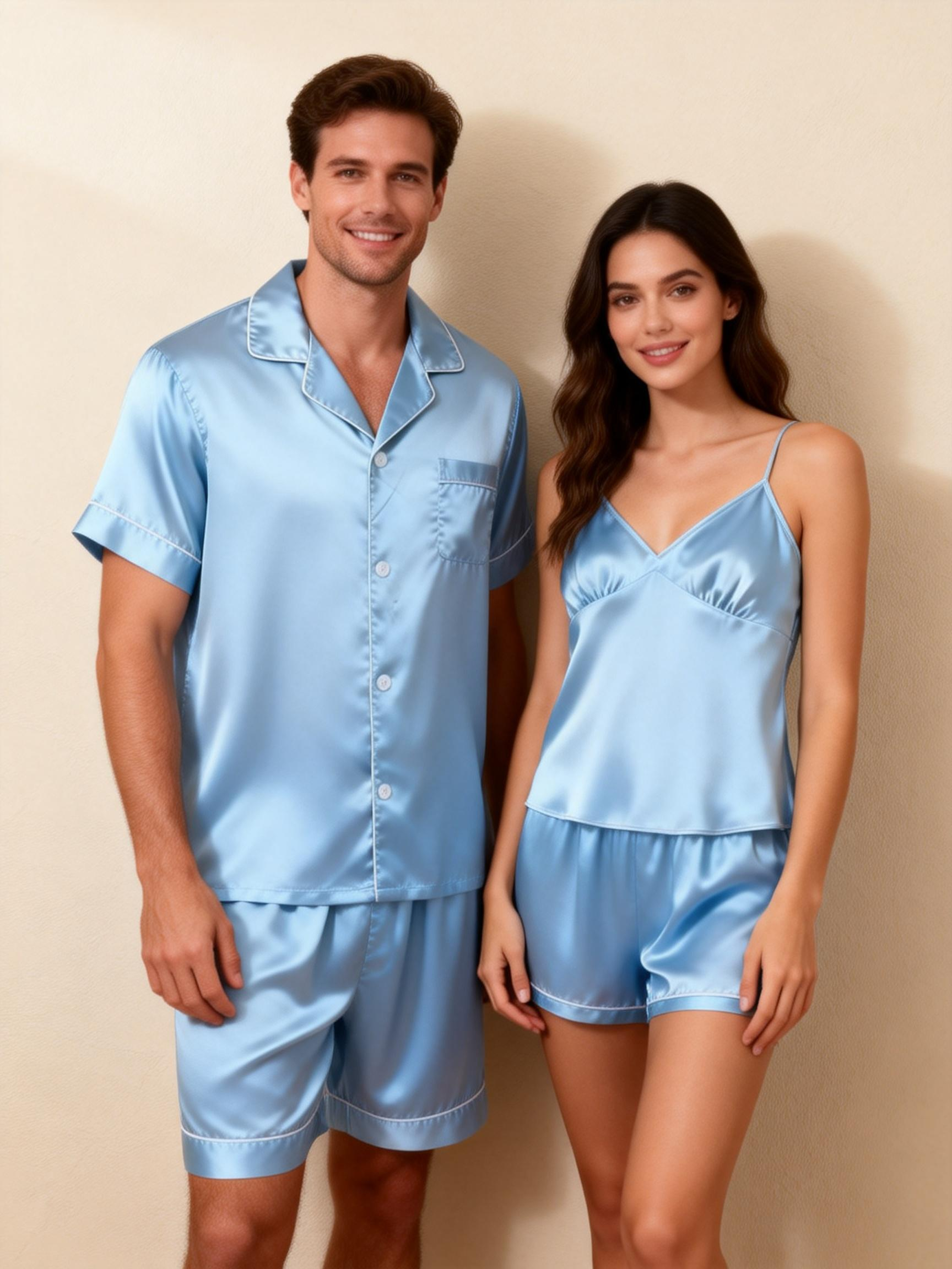 Silky Satin Solid Sleep Set for Couples-Light Green