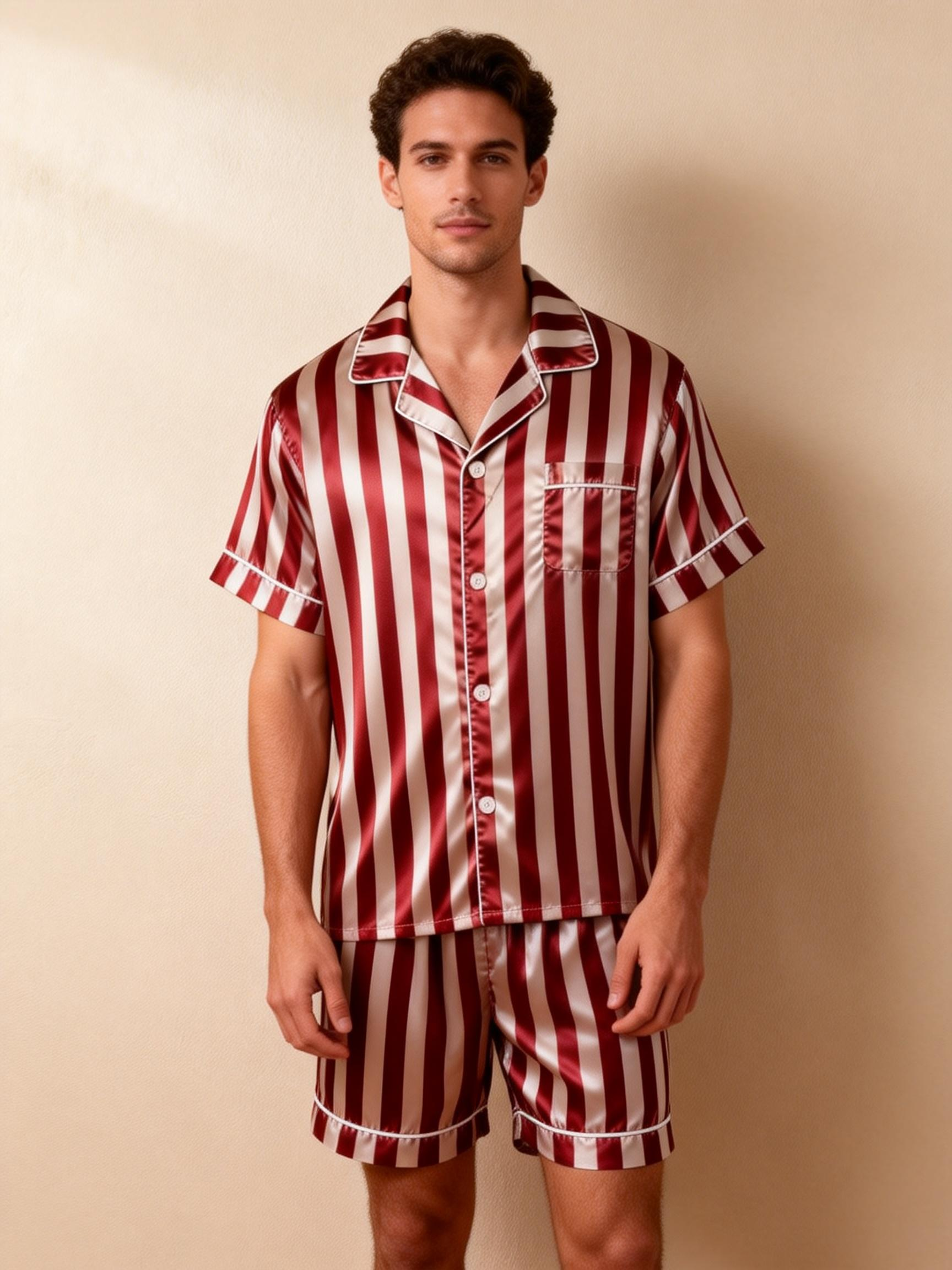 Striped Printed Silky Satin Pajamas for Couples – Chic & Comfortable