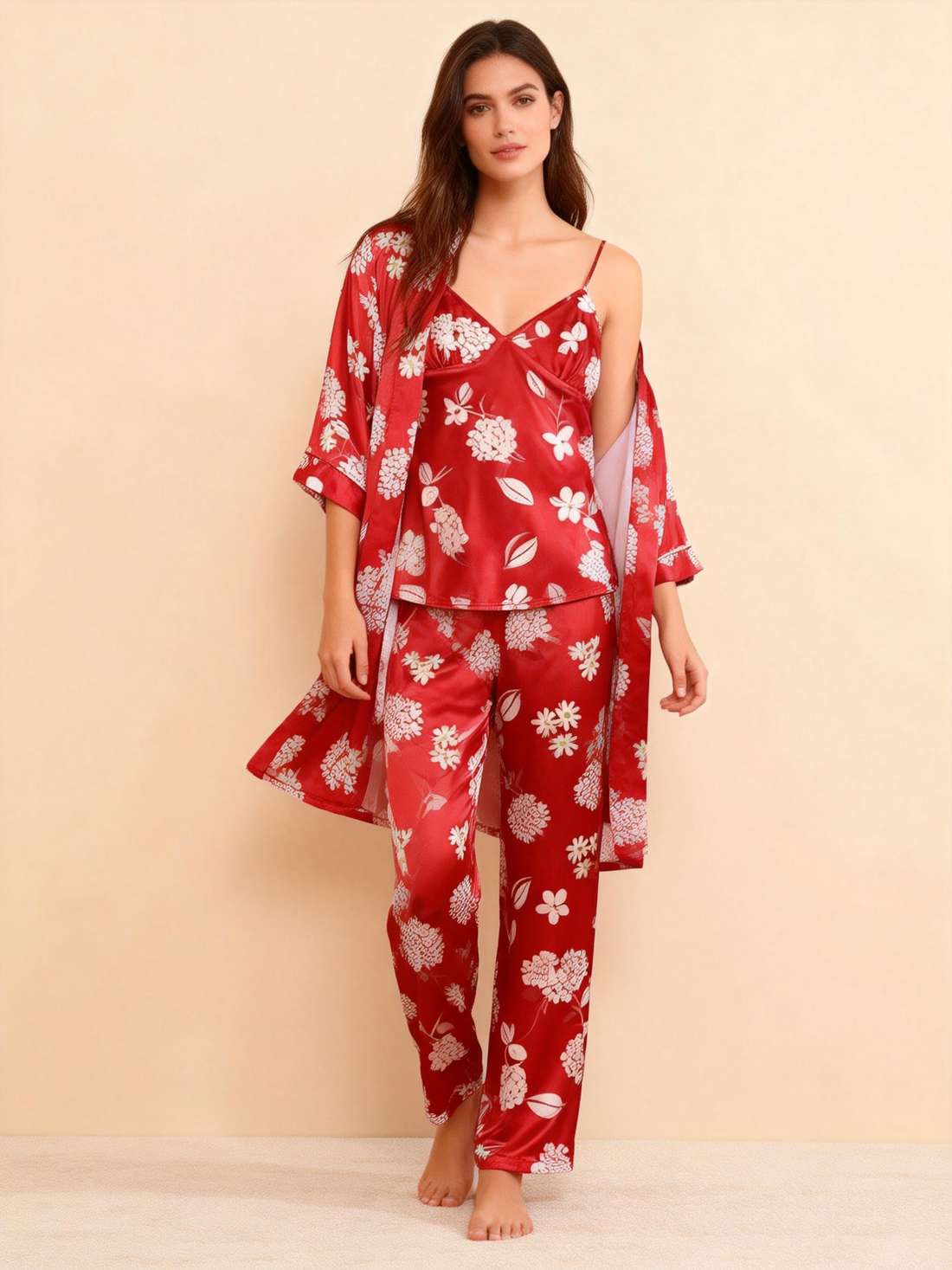 Women's Red Silky Satin Homewear Set in Midnight Romance Style