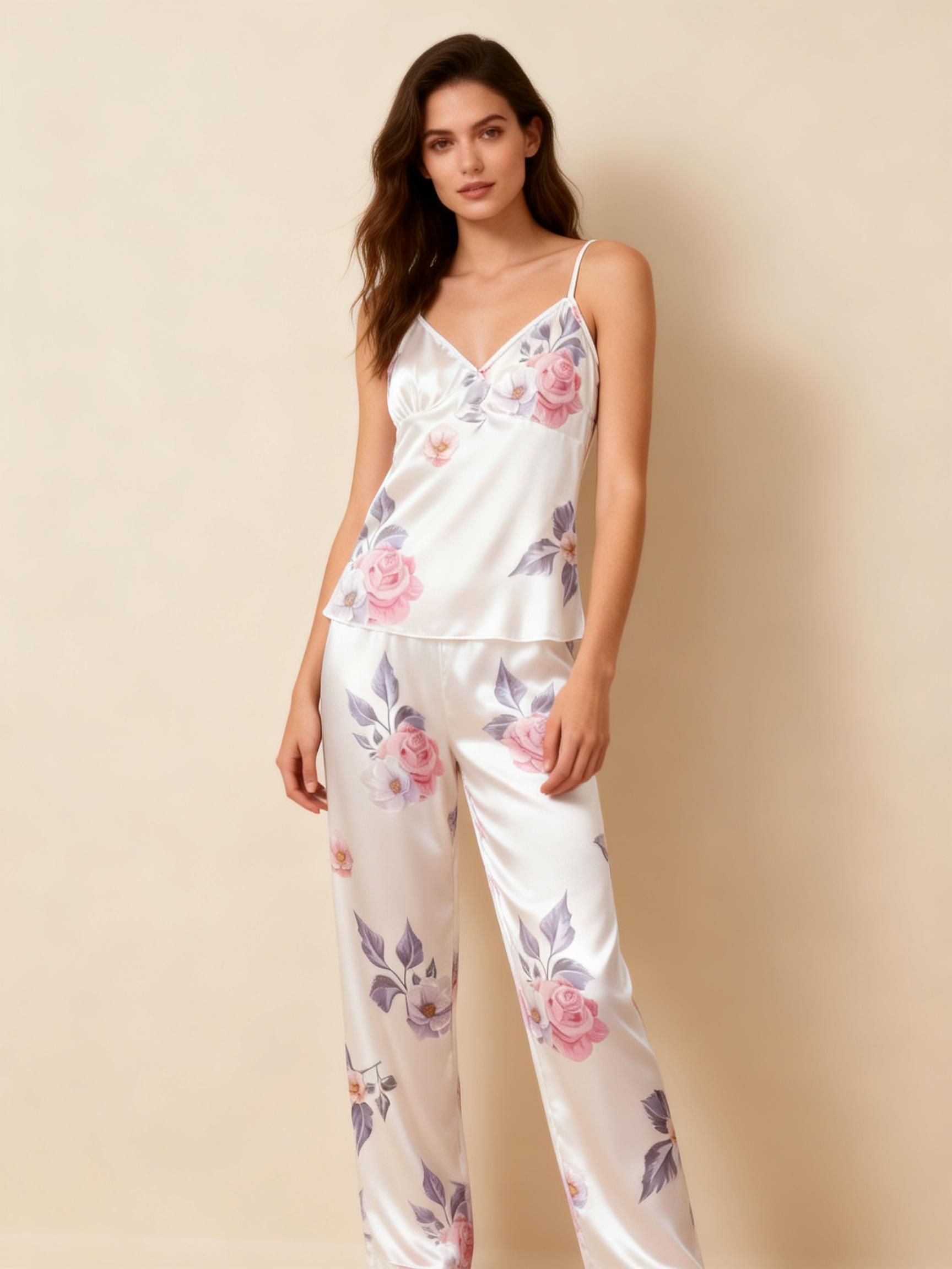 Satin 3-Piece Sleepwear Set with Dreamy Floral Design